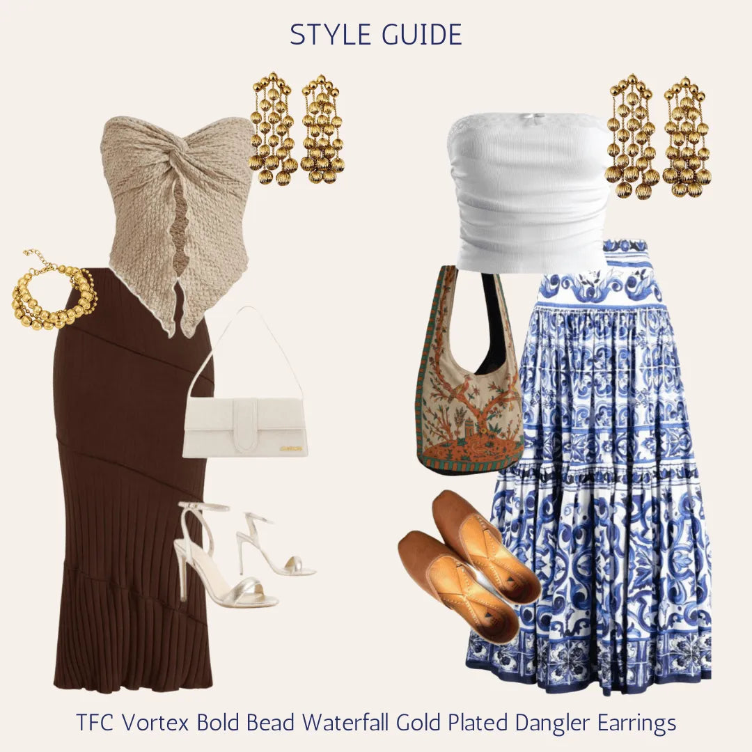 TFC Vortex Bold Bead Waterfall Gold Plated Dangler Earrings
