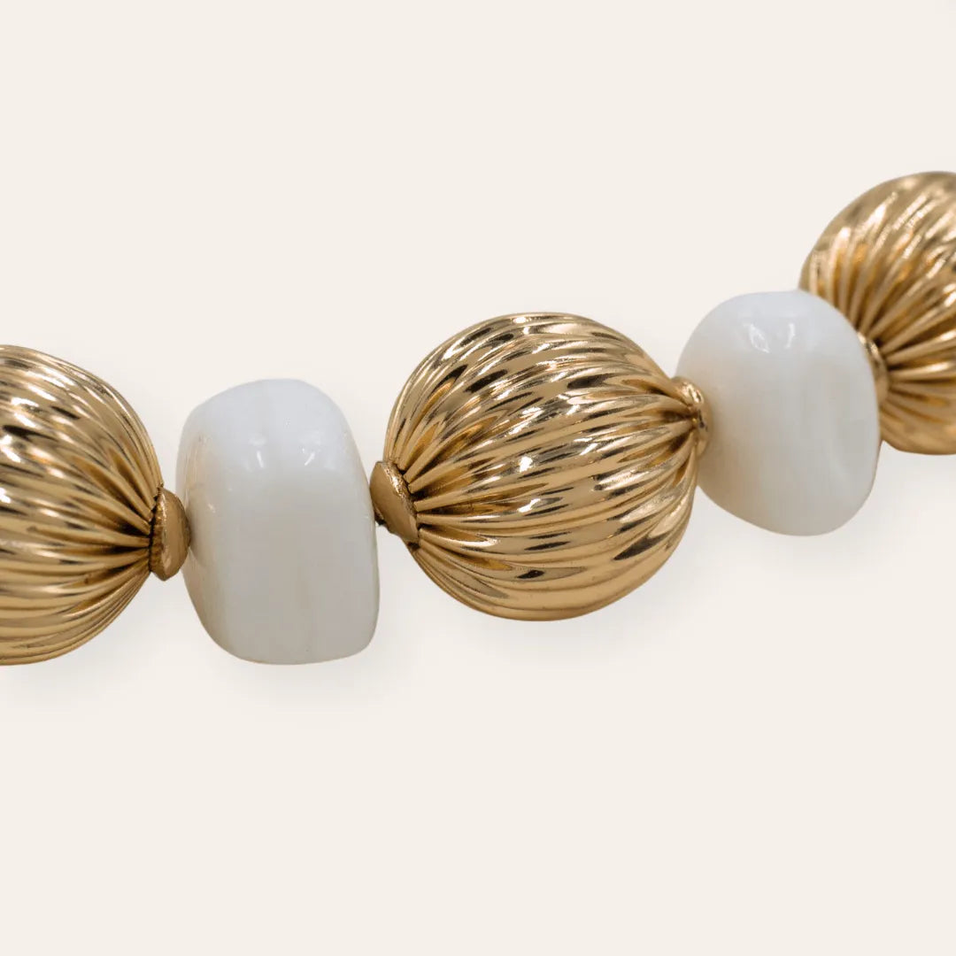TFC Vortex Bold Bead White Stone Gold Plated Necklace