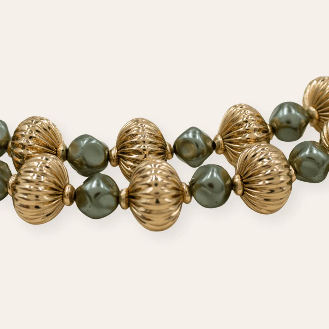 TFC Vortex Small Bold Bead with Black Pearl Gold Plated Layered Necklace