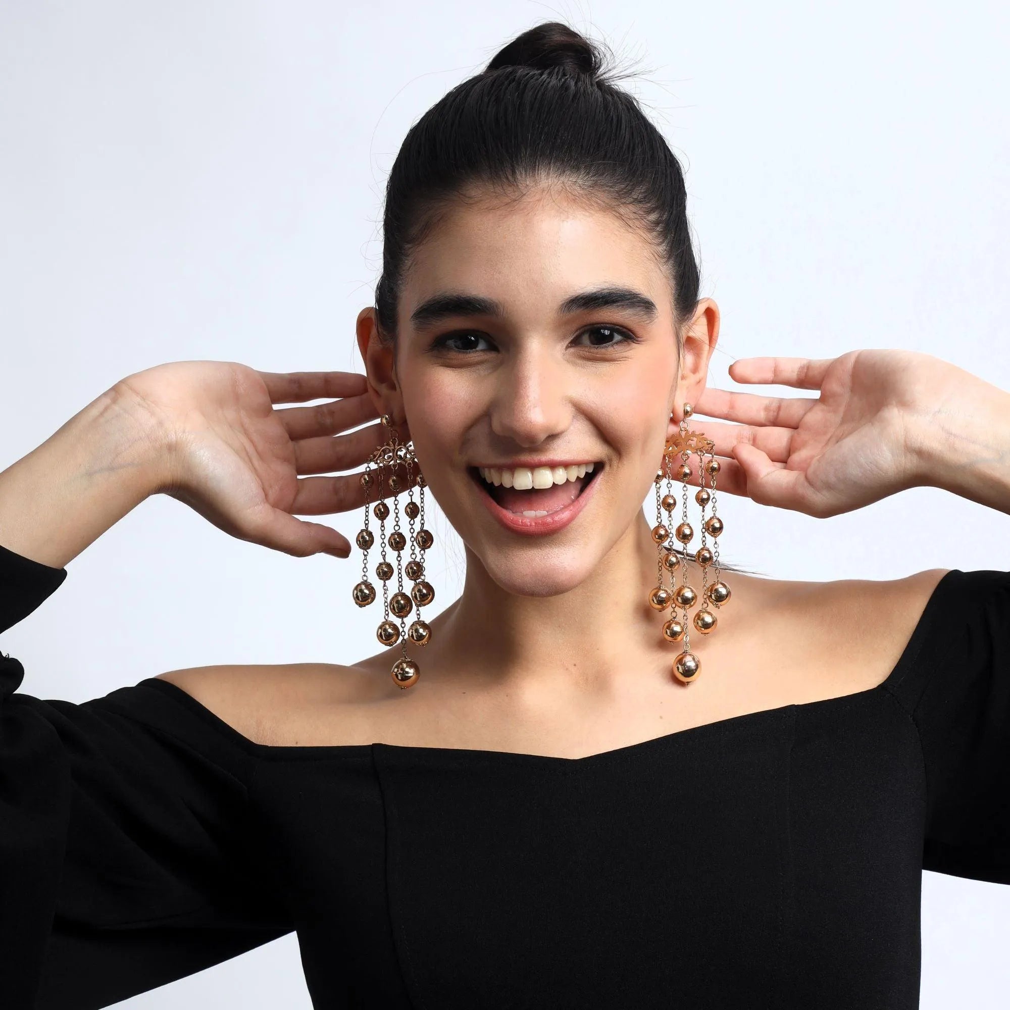 TFC Vortex Falling Bold Bead Dangling Gold Plated Dangler Earrings