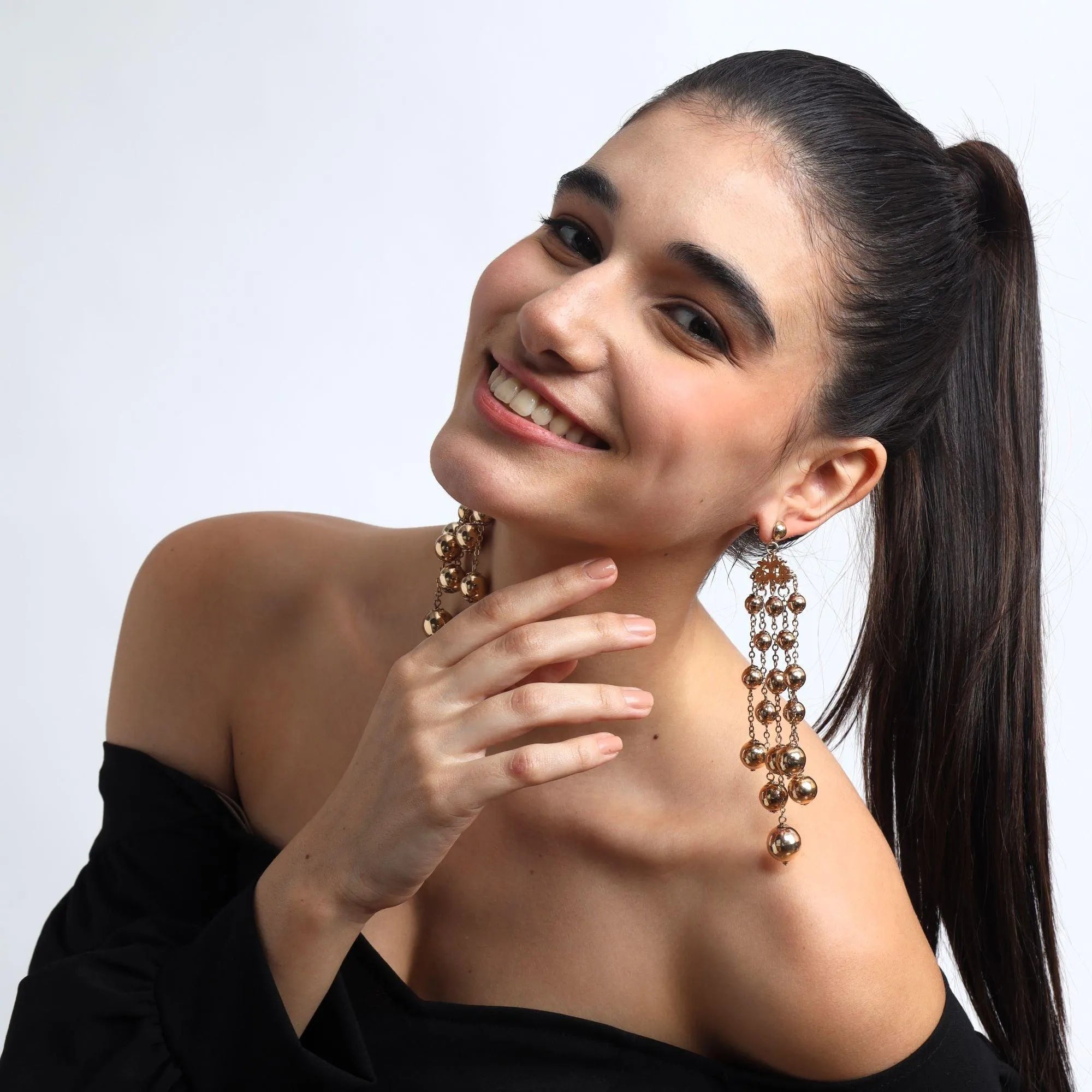 TFC Vortex Falling Bold Bead Dangling Gold Plated Dangler Earrings