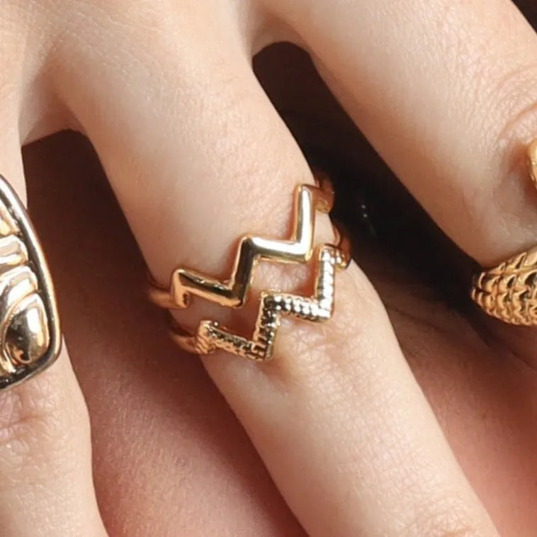 TFC Zigzag Gold Plated Adjustable Ring