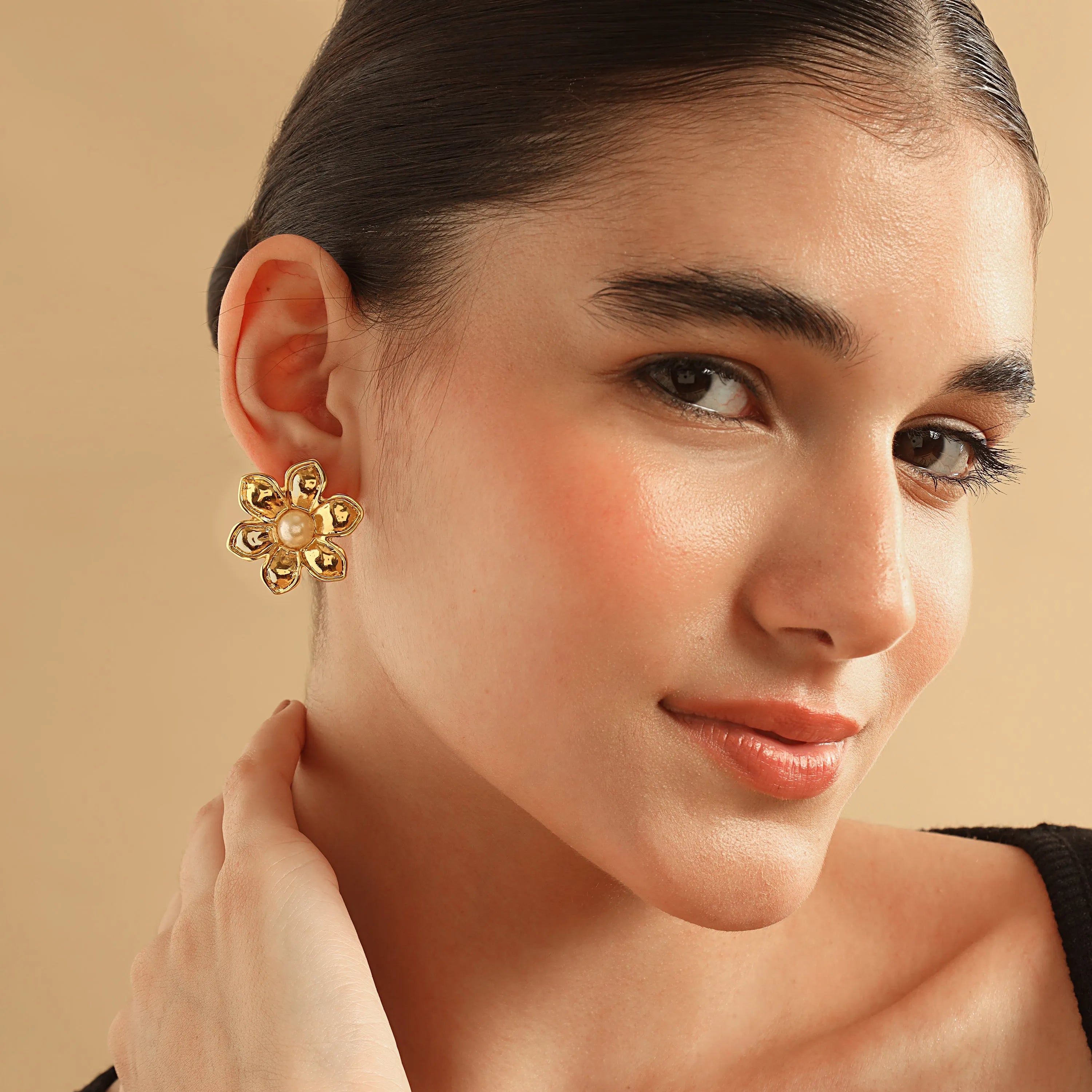 TFC Sunflower Whisperers Gold Plated Pearl Stud Earrings- Discover daily wear gold earrings including stud earrings, hoop earrings, and pearl earrings, perfect as earrings for women and earrings for girls.Find the cheapest fashion jewellery which is anti-tarnish only at The Fun company
