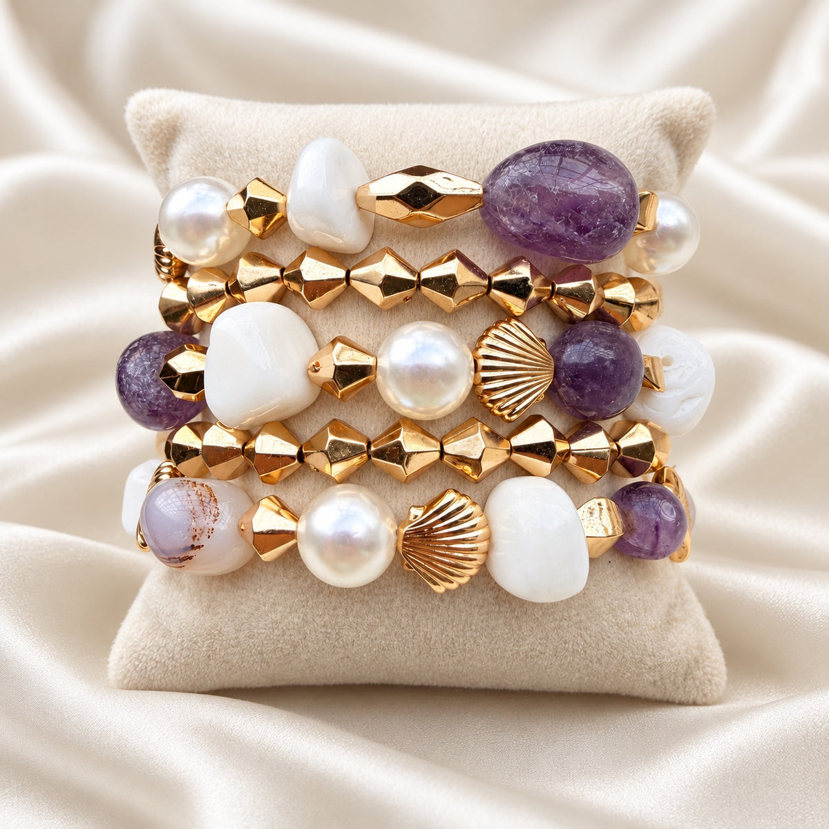 TFC Amethyst Stone Gold Plated Bracelet (set of 5)