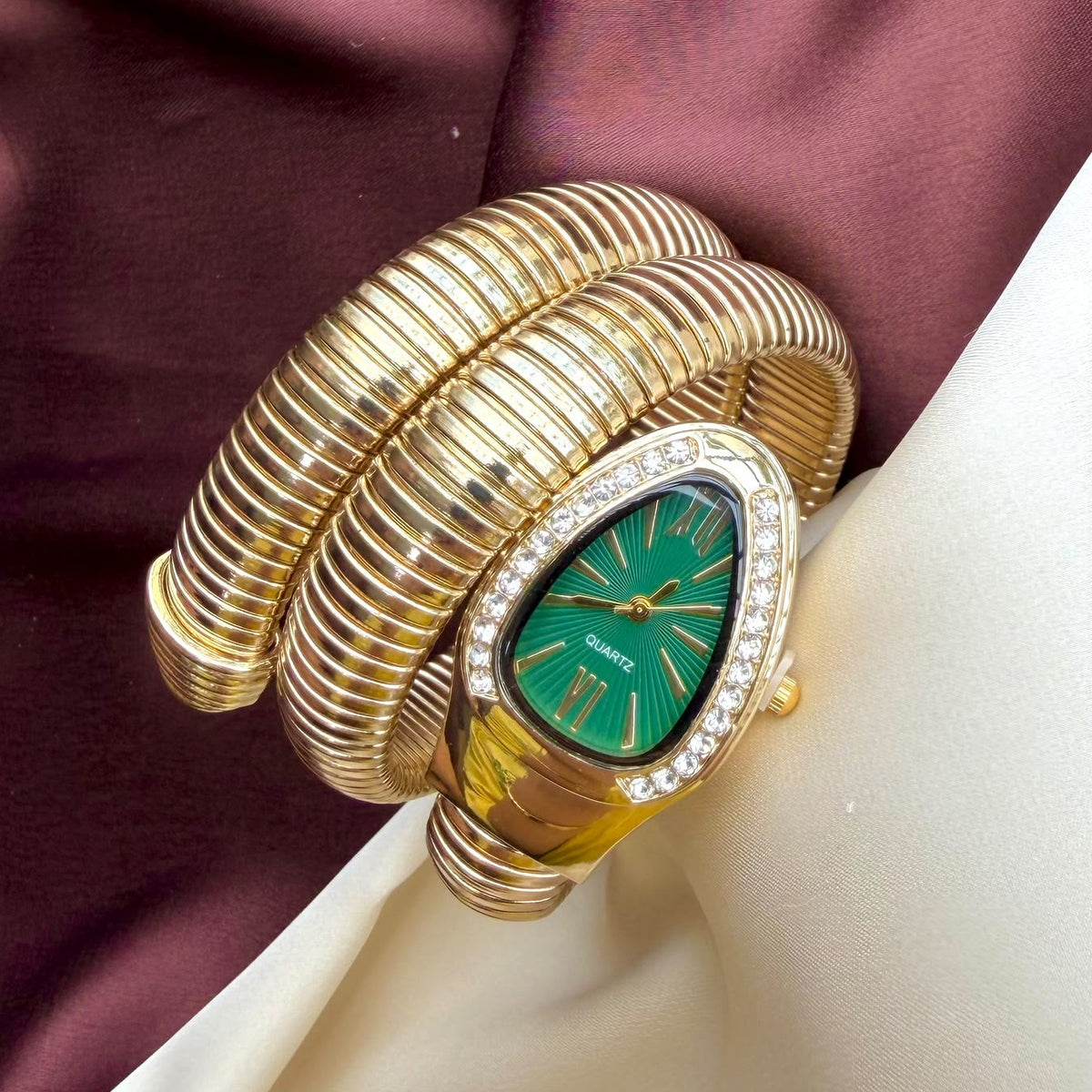 TFC Green Stone Gold Plated Watch