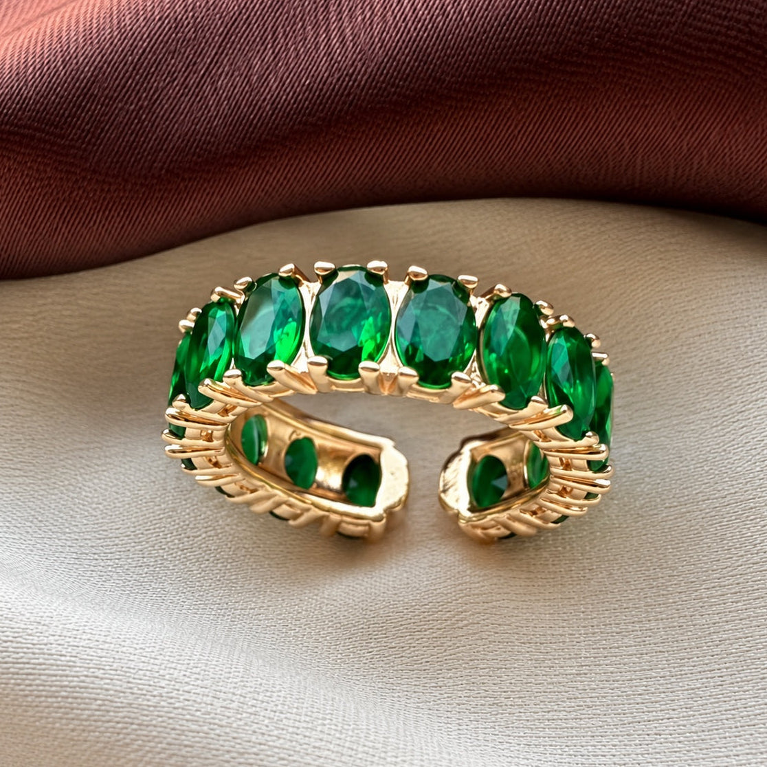 TFC Green Oval Gold Plated Adjustable Ring