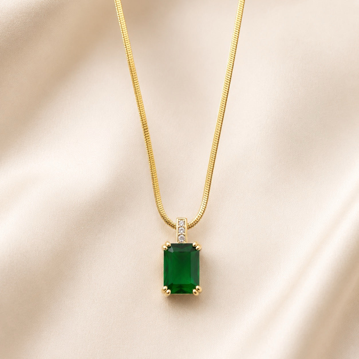 TFC Green Recto Gold Plated Pendant Necklace