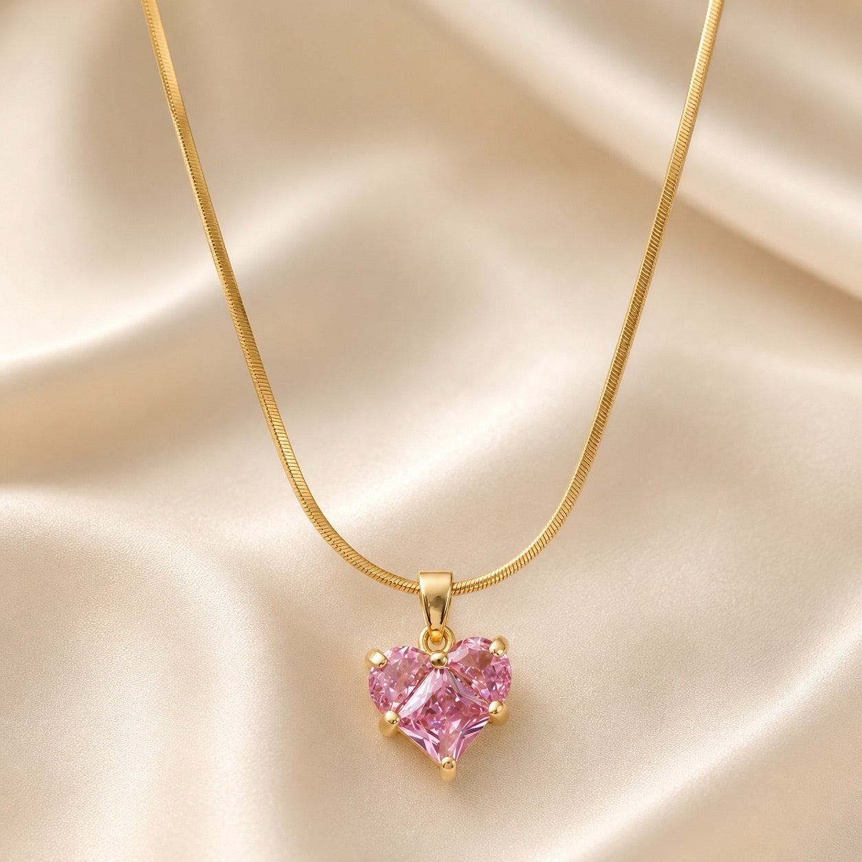 TFC Pink Heart Gold Plated Pendant Necklace