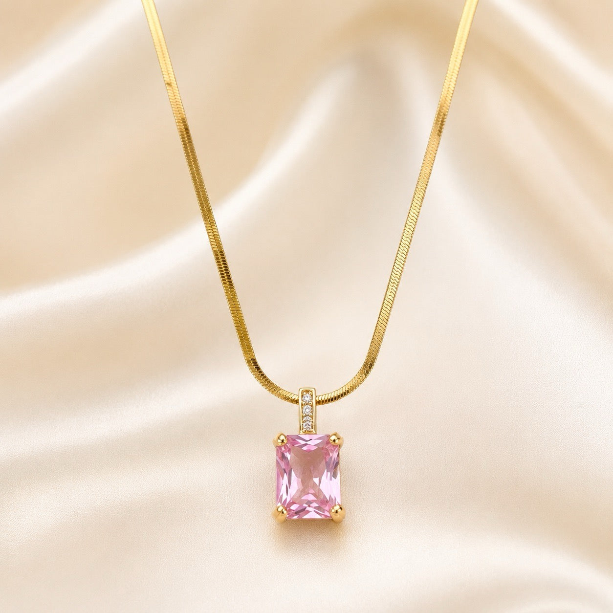 TFC Pink Recto Gold Plated Pendant Necklace