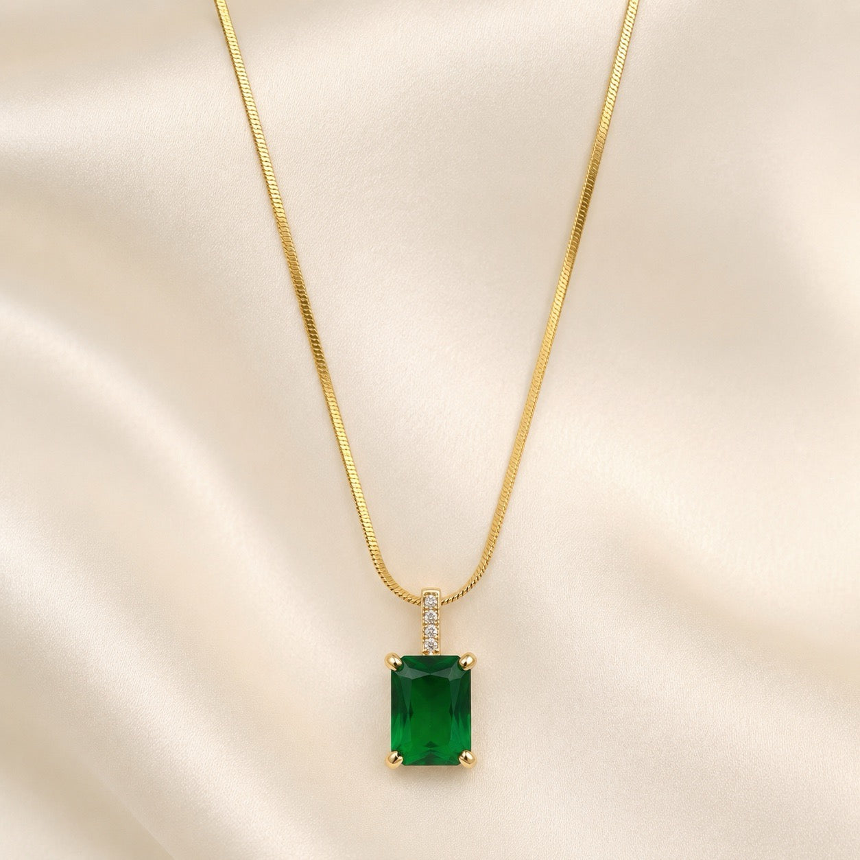 TFC Green Recto Gold Plated Pendant Necklace