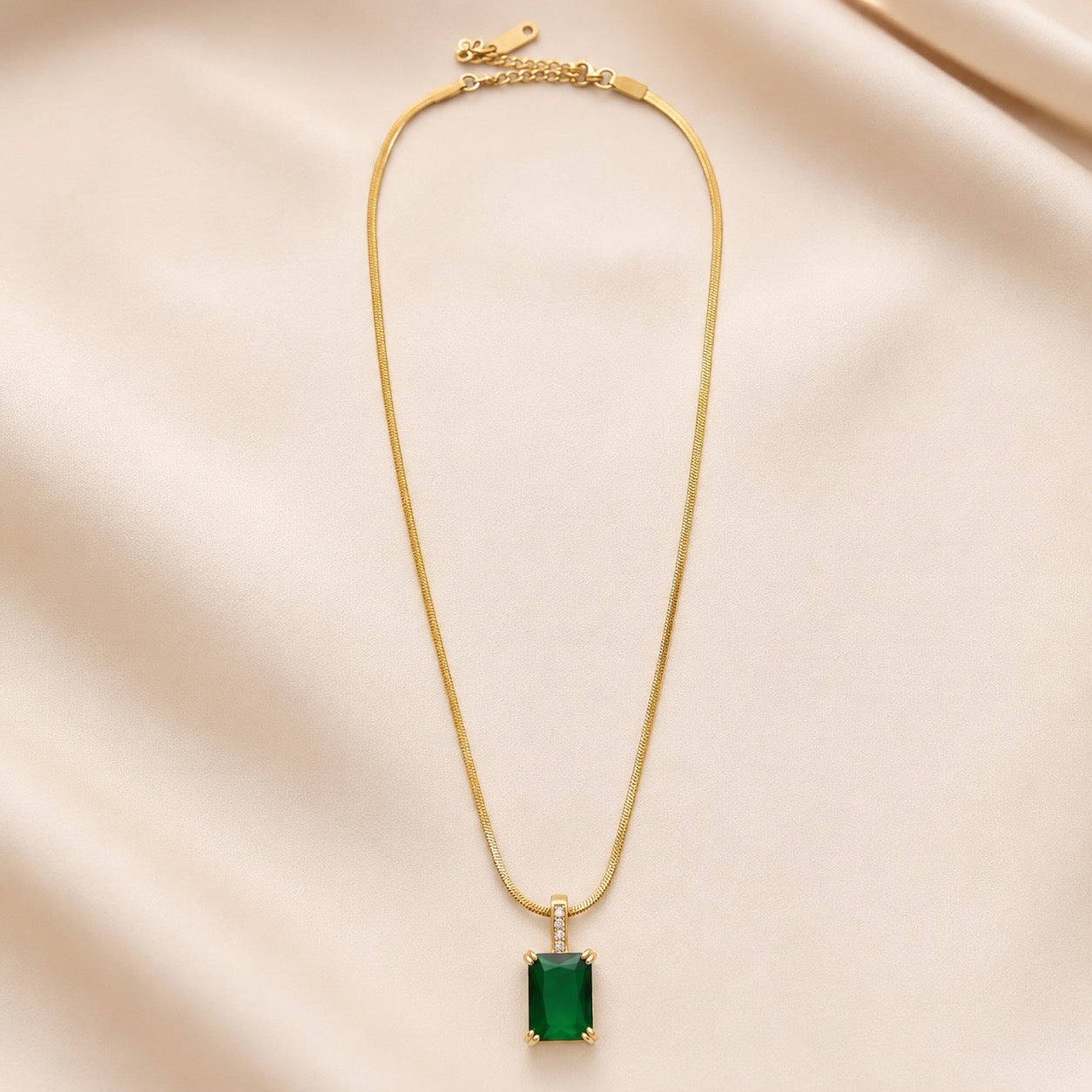 TFC Green Recto Gold Plated Pendant Necklace