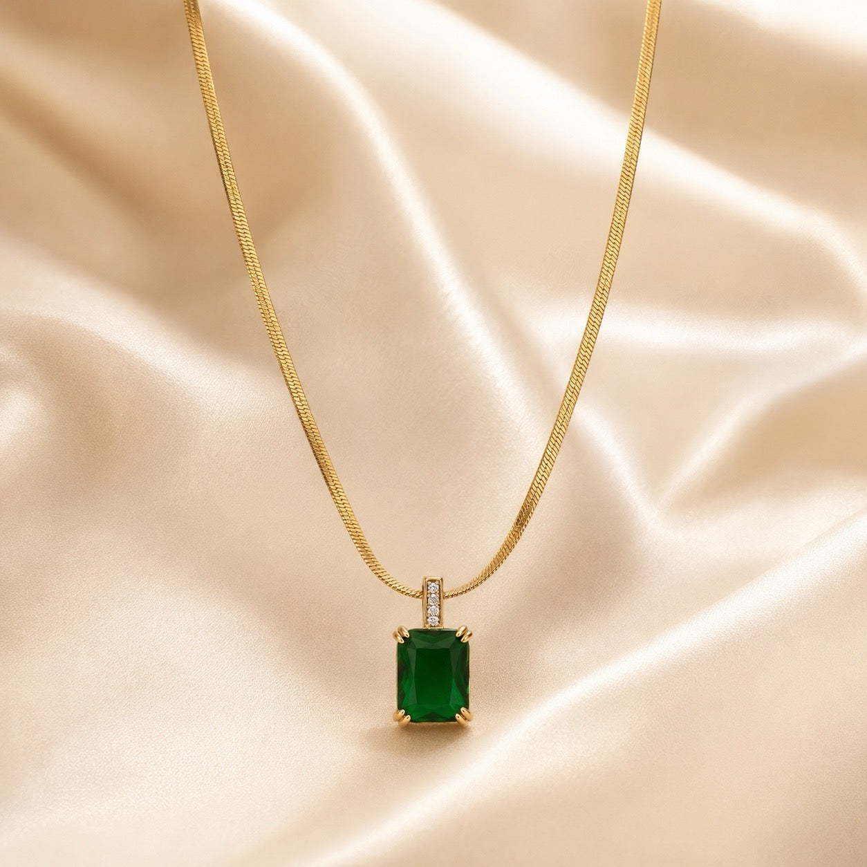 TFC Green Recto Gold Plated Pendant Necklace