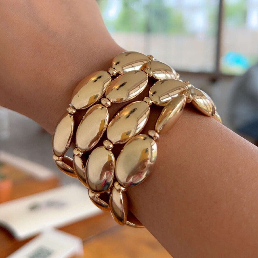 TFC Long Bold Bead Gold Plated Stacked Bracelet (Set of 4)