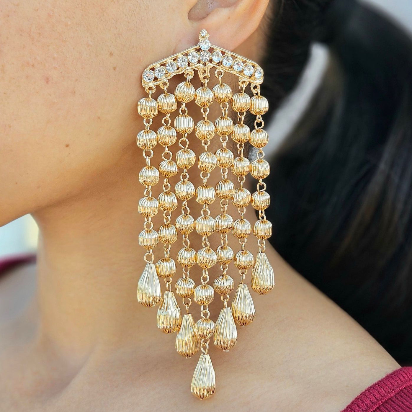 TFC Vortex Light Crystal Gold Plated Dangler Earrings