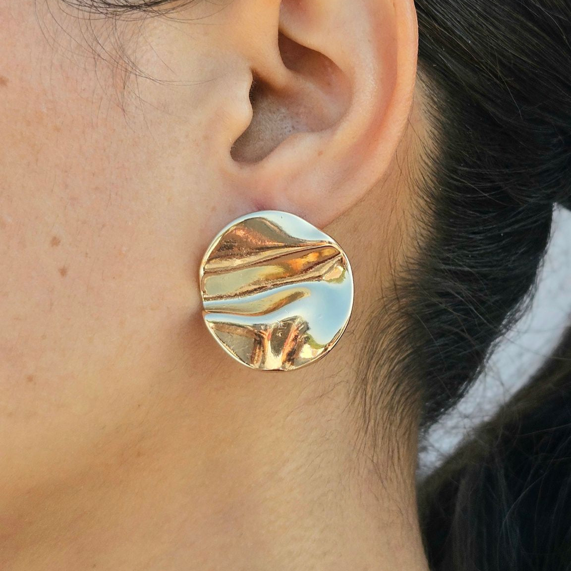 TFC Crushed Coin Gold Plated Stud Earrings