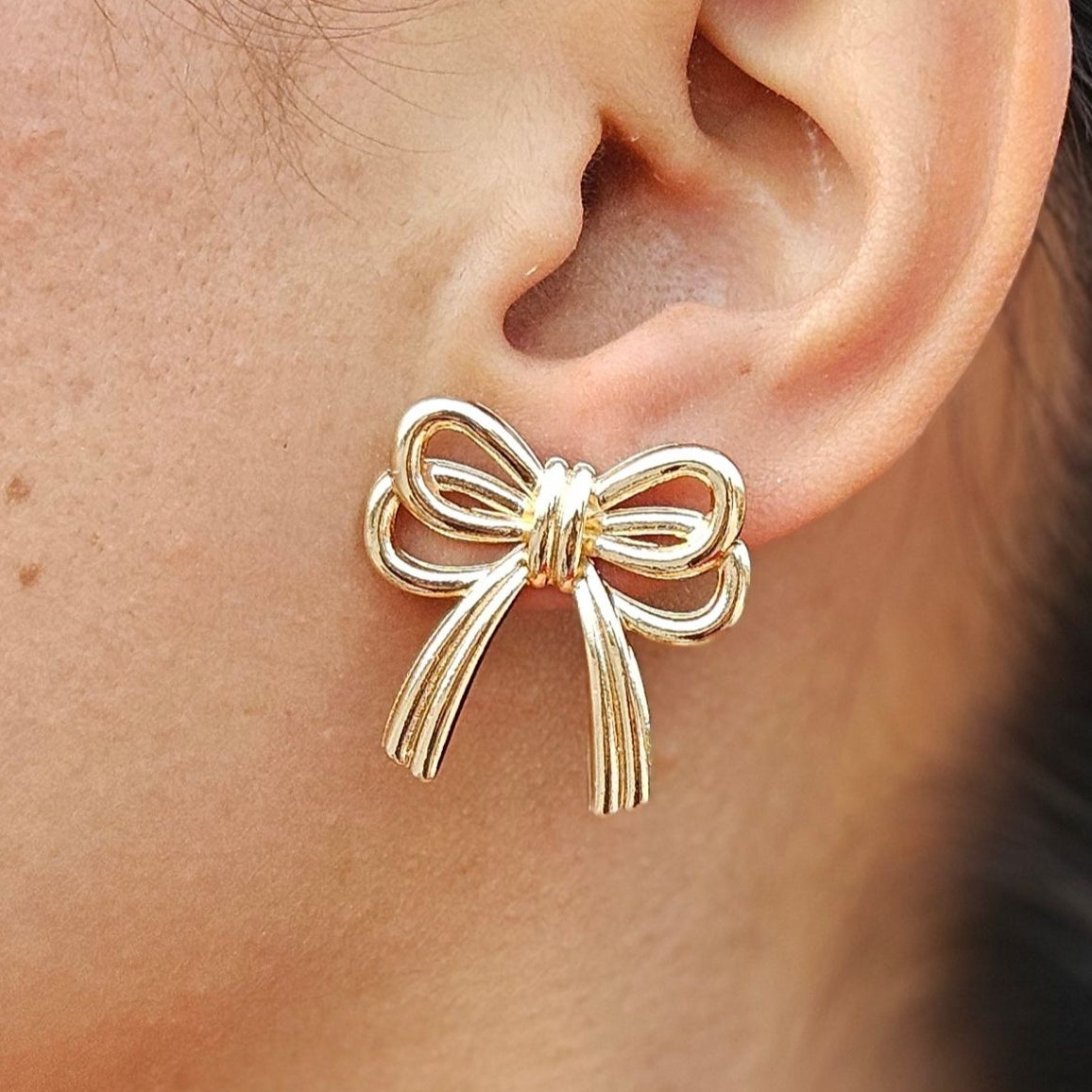 TFC Double Bow Gold Plated Stud Earrings