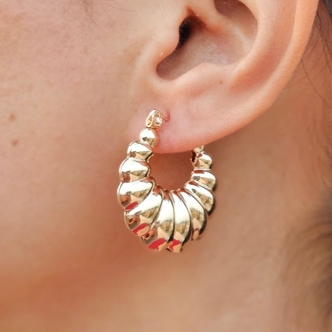 TFC Full Croissant Gold Plated Hoop Earrings
