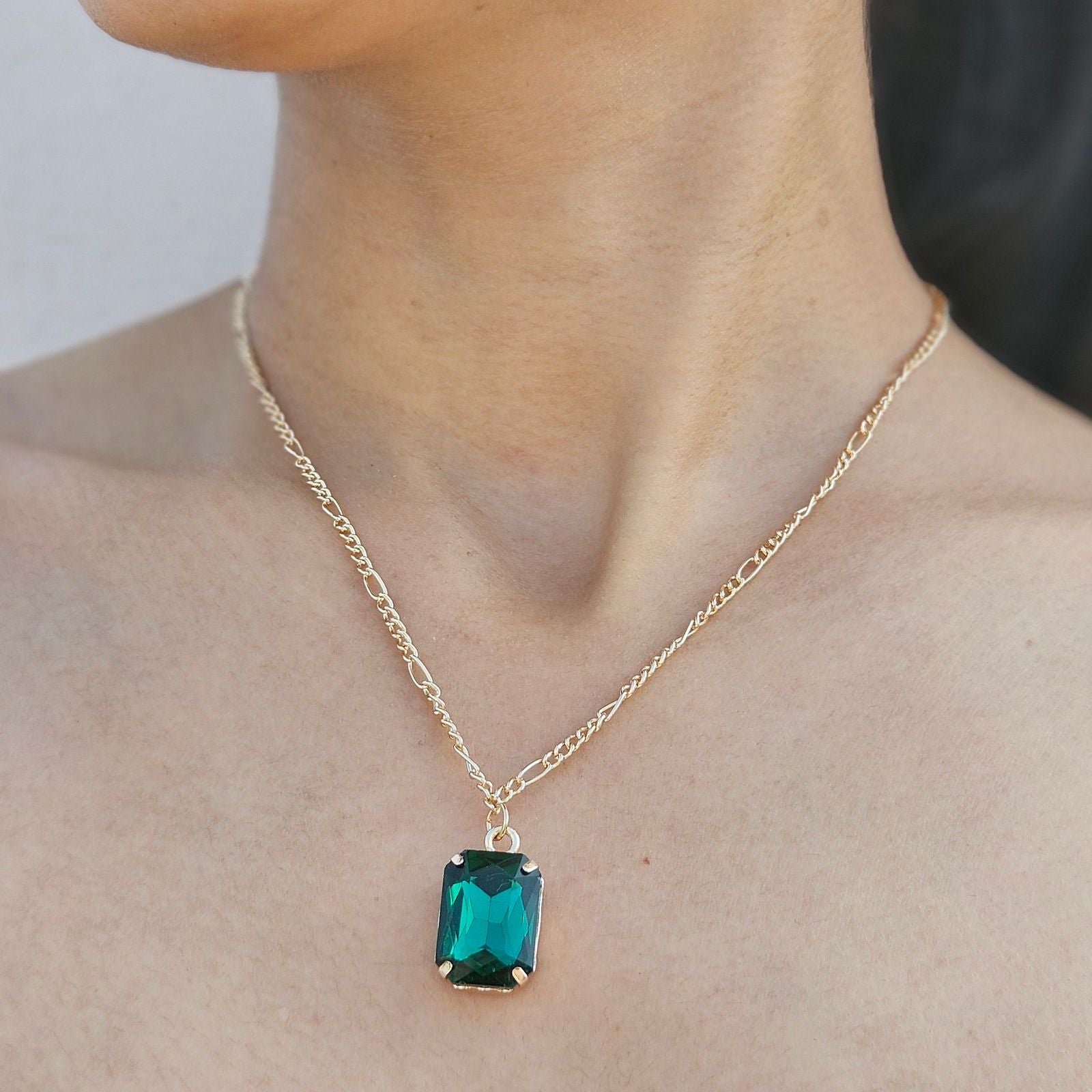 TFC Elegant Emerald Stone Gold Plated Necklace