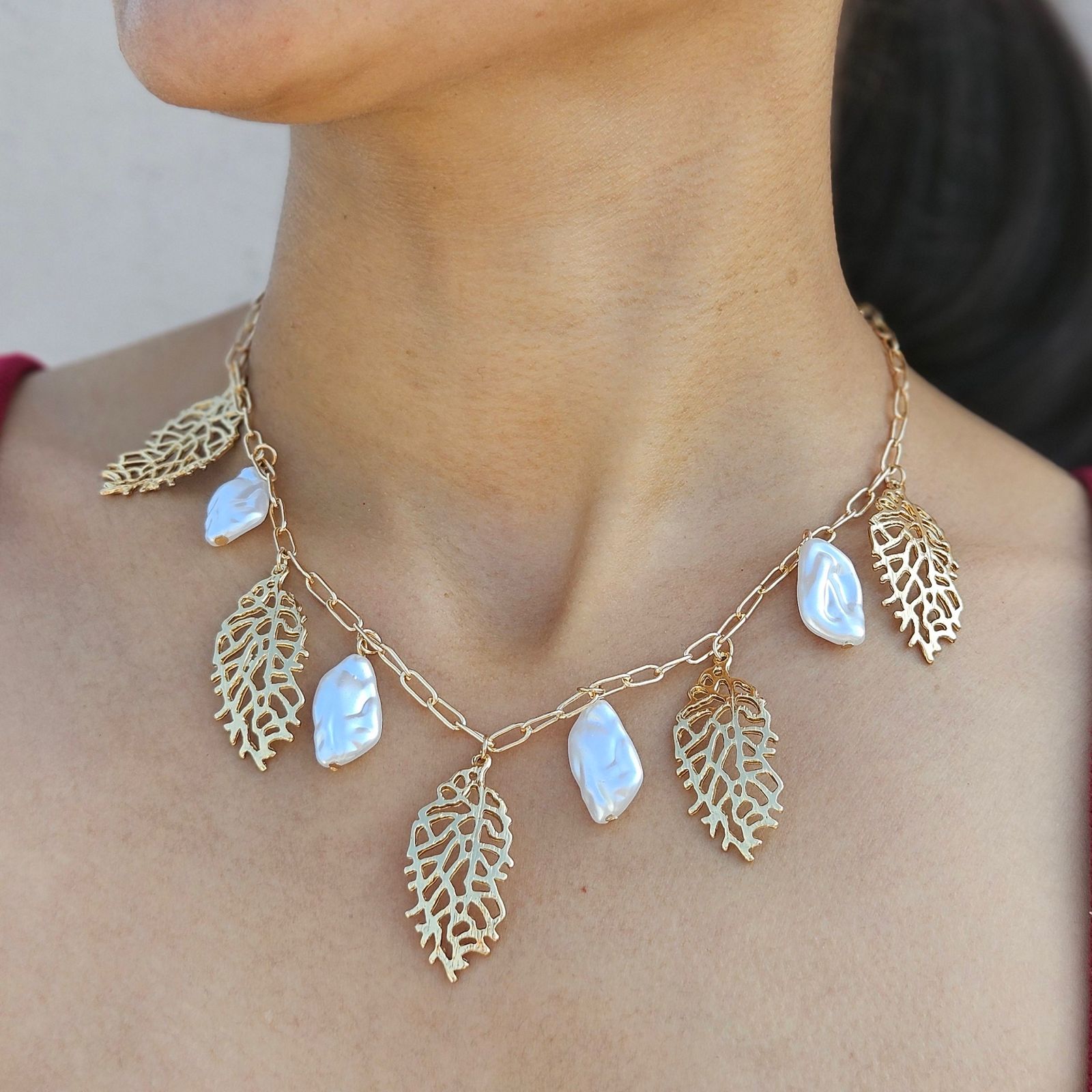 TFC Pearl Leaf Gold Plated Necklace