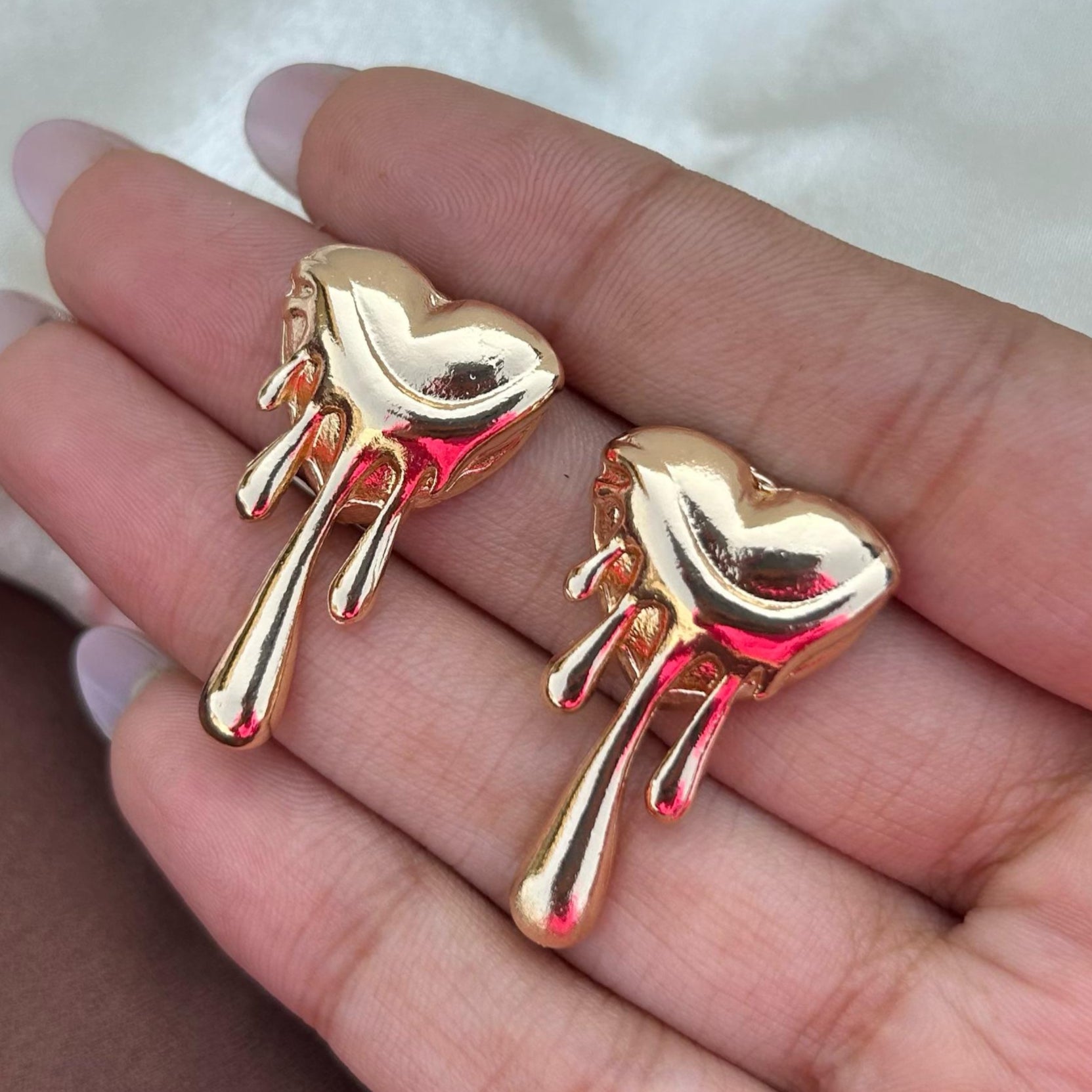 TFC Dripping Heart Gold Plated Stud Earrings