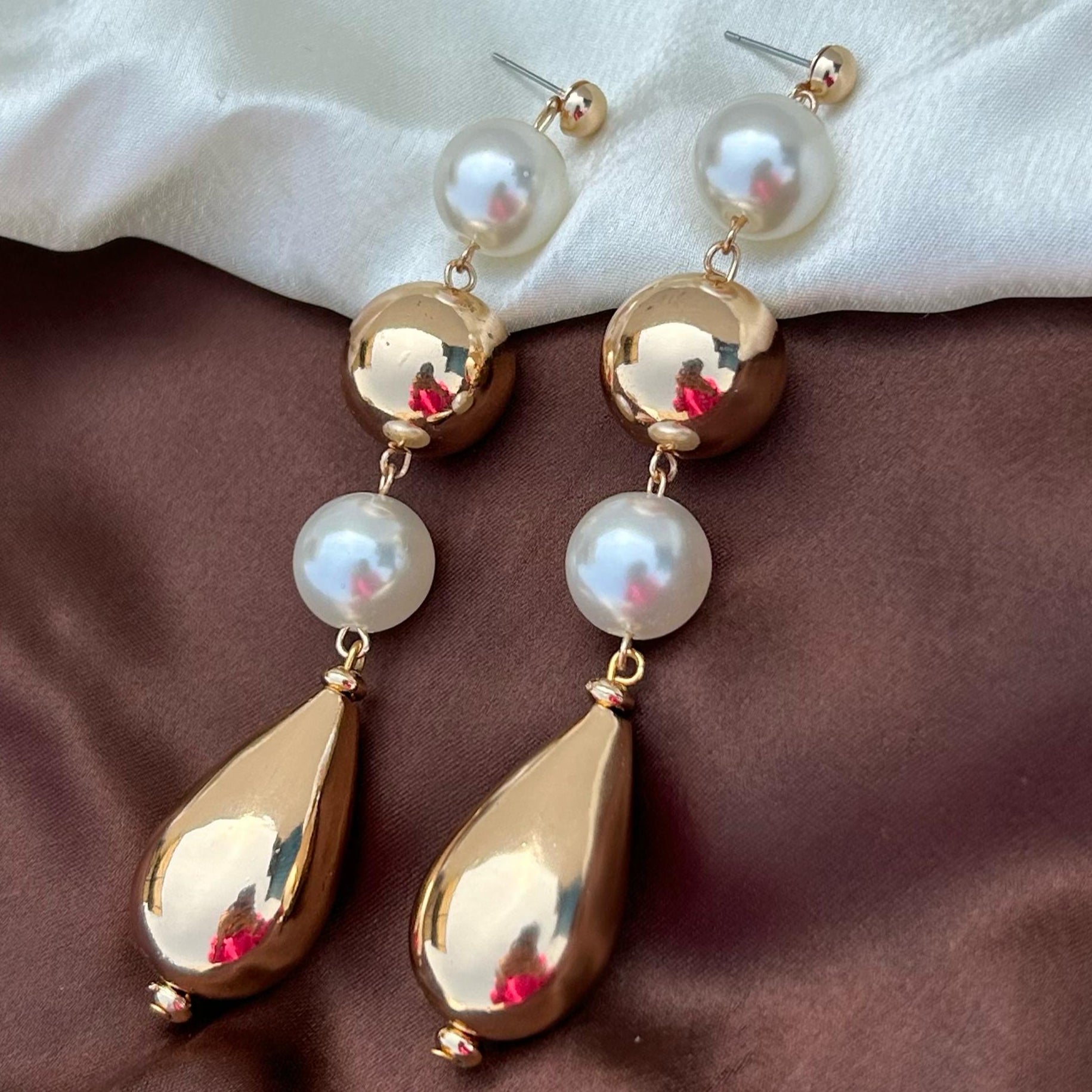 TFC Bold Drop Bead Gold Plated Dangler Earrings