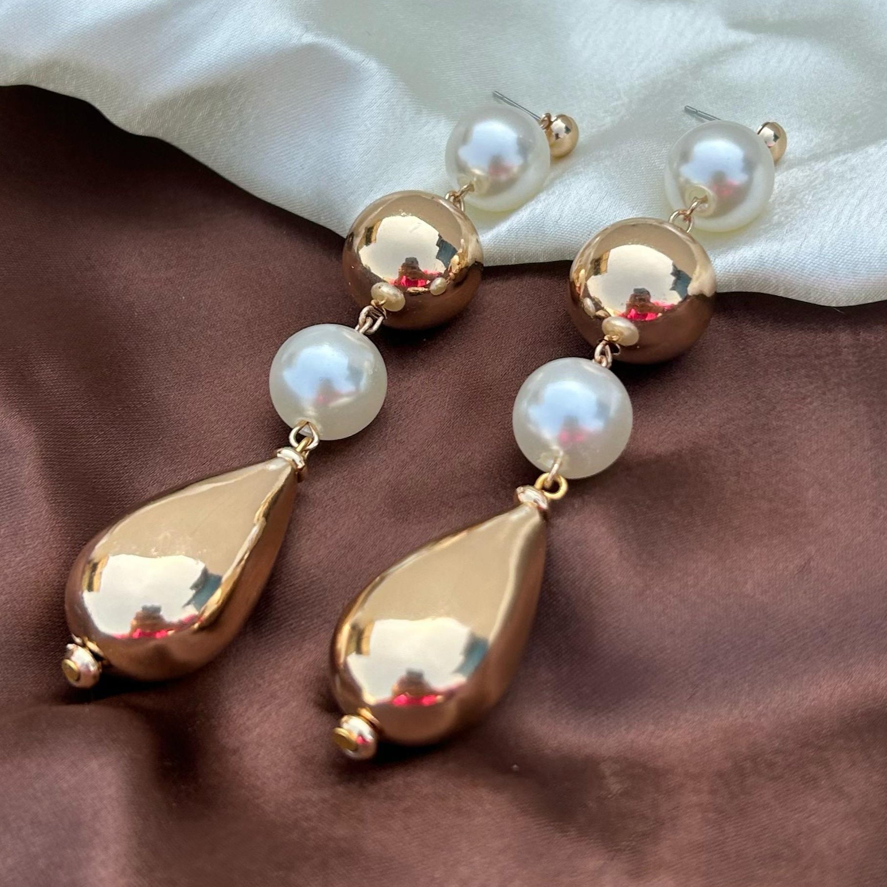 TFC Bold Drop Bead Gold Plated Dangler Earrings