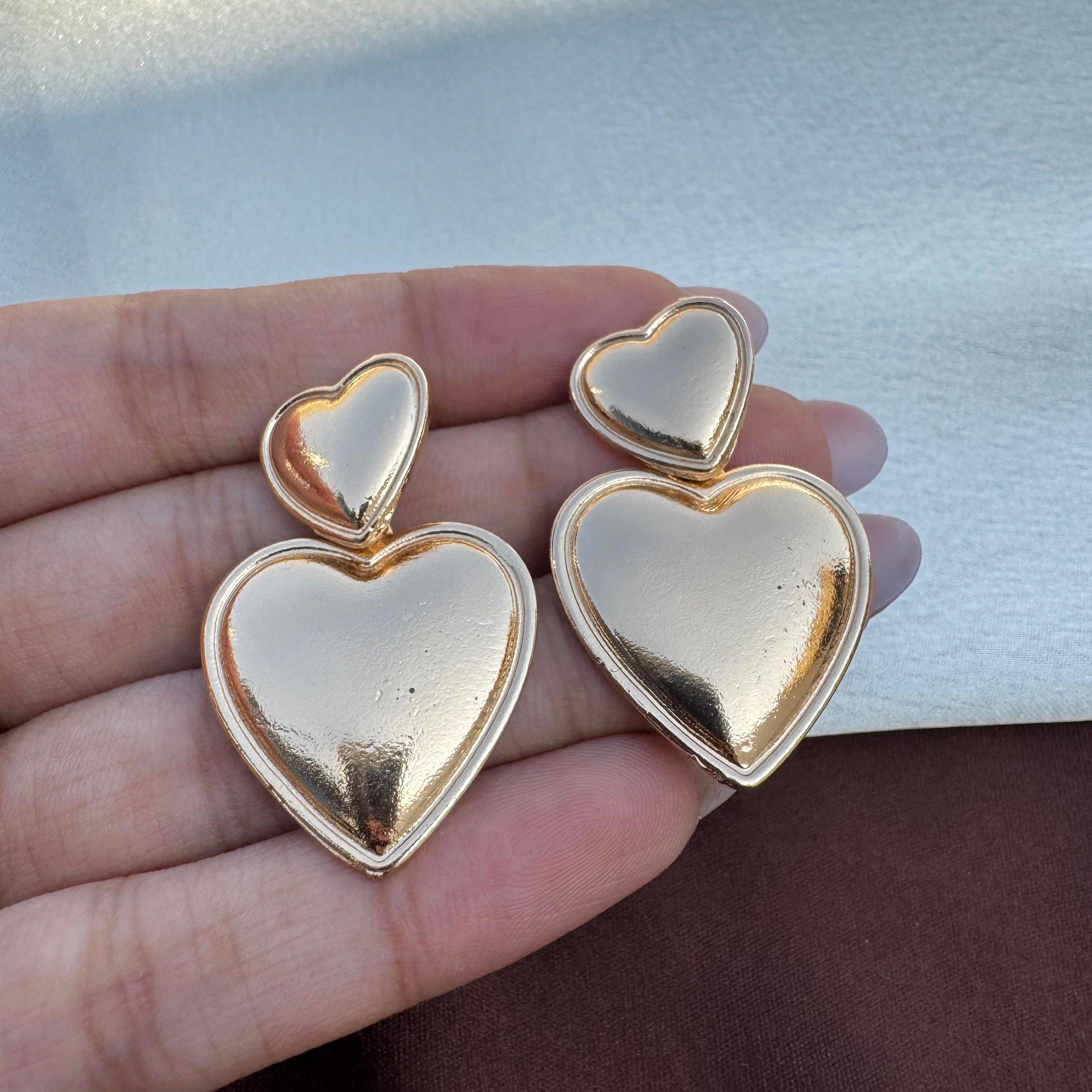 TFC Duo Hearts Gold Plated Dangler Earrings