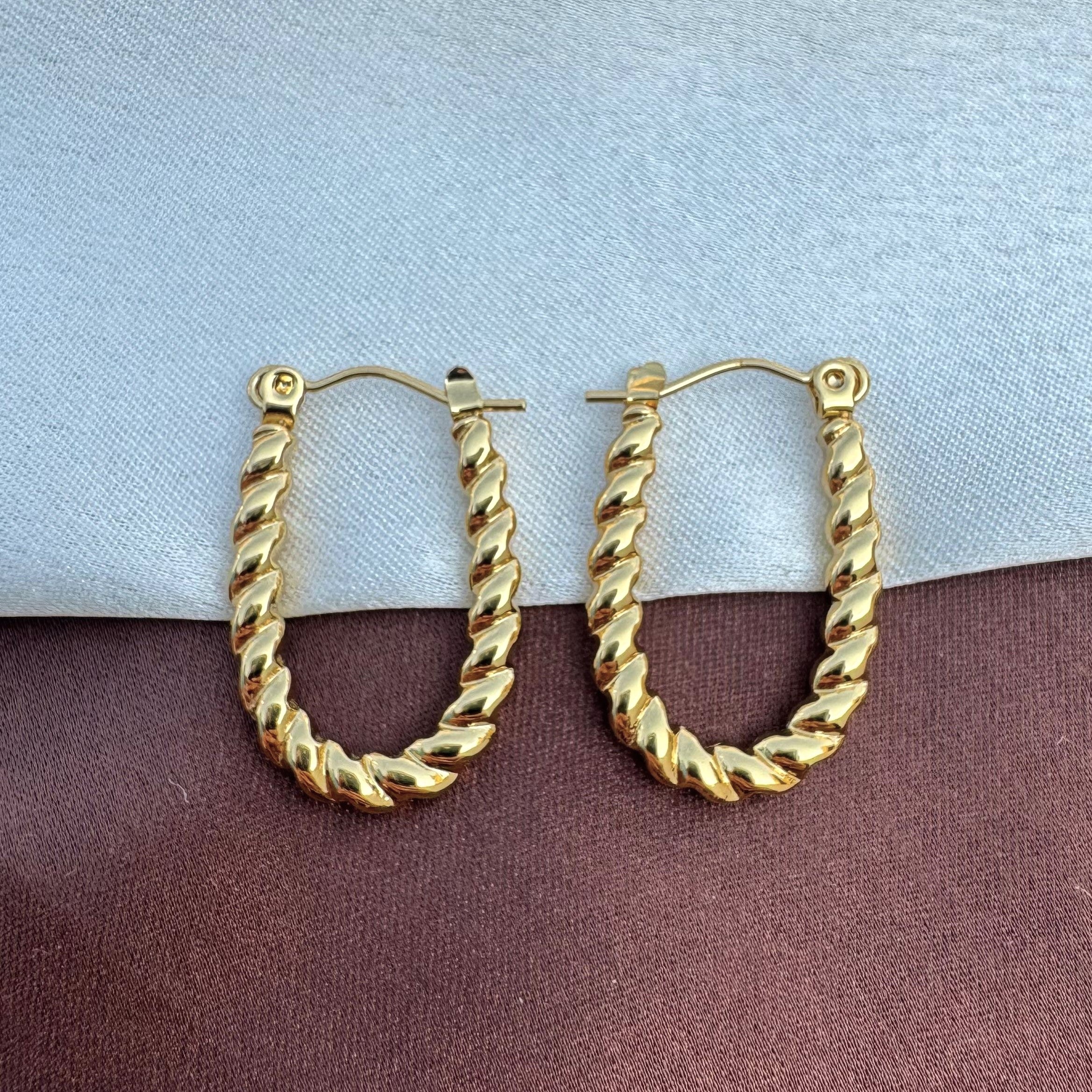 TFC Sleek Twisted Gold Plated Hoop Earrings