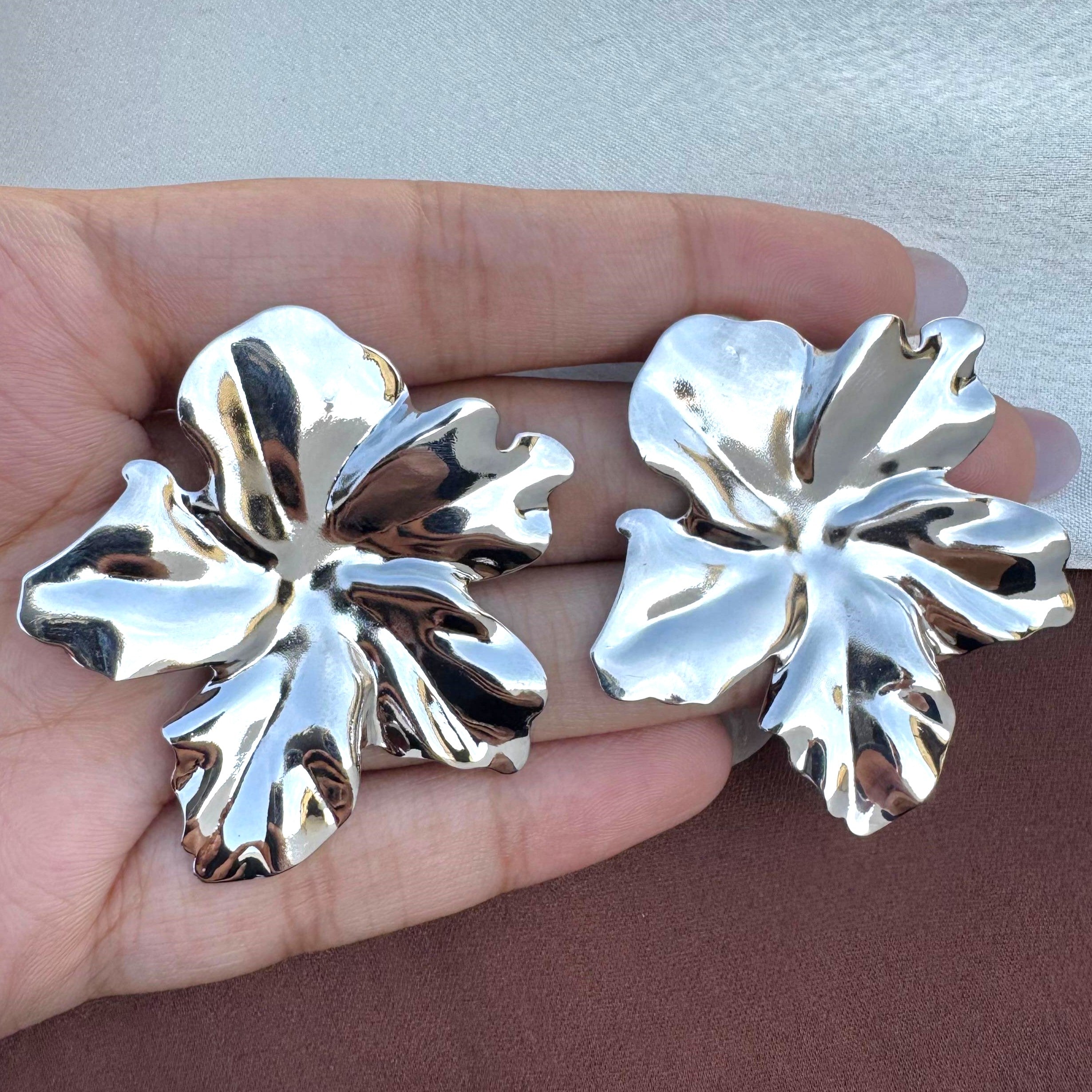 TFC Crushed Flower Silver Plated Stud Earrings