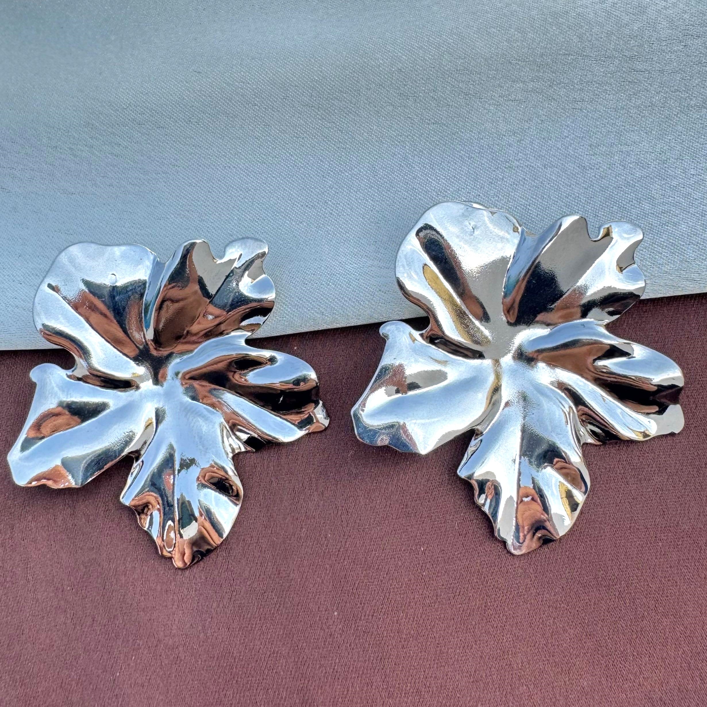 TFC Crushed Flower Silver Plated Stud Earrings