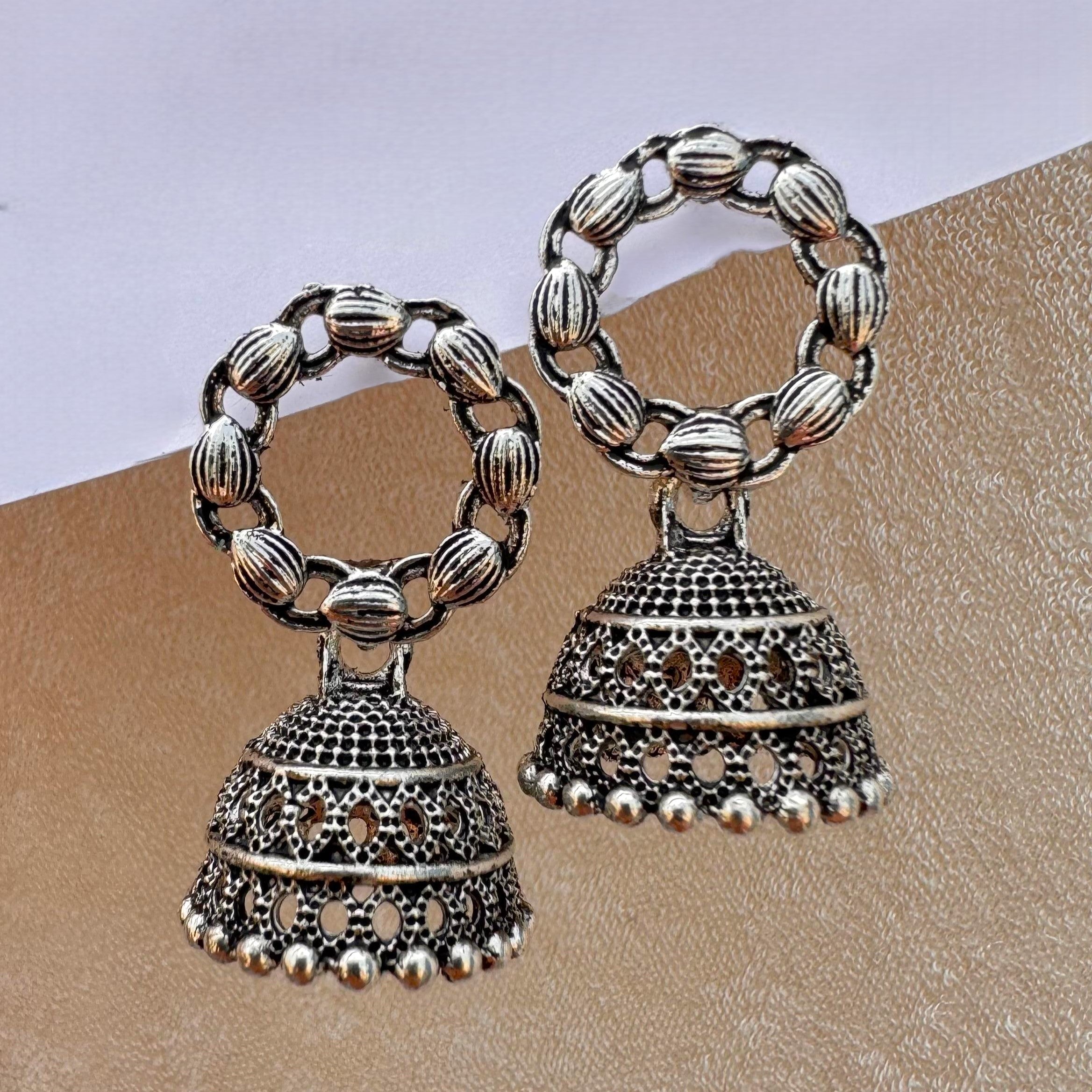 TFC Hollow Circle Oxidised Dangler Earrings