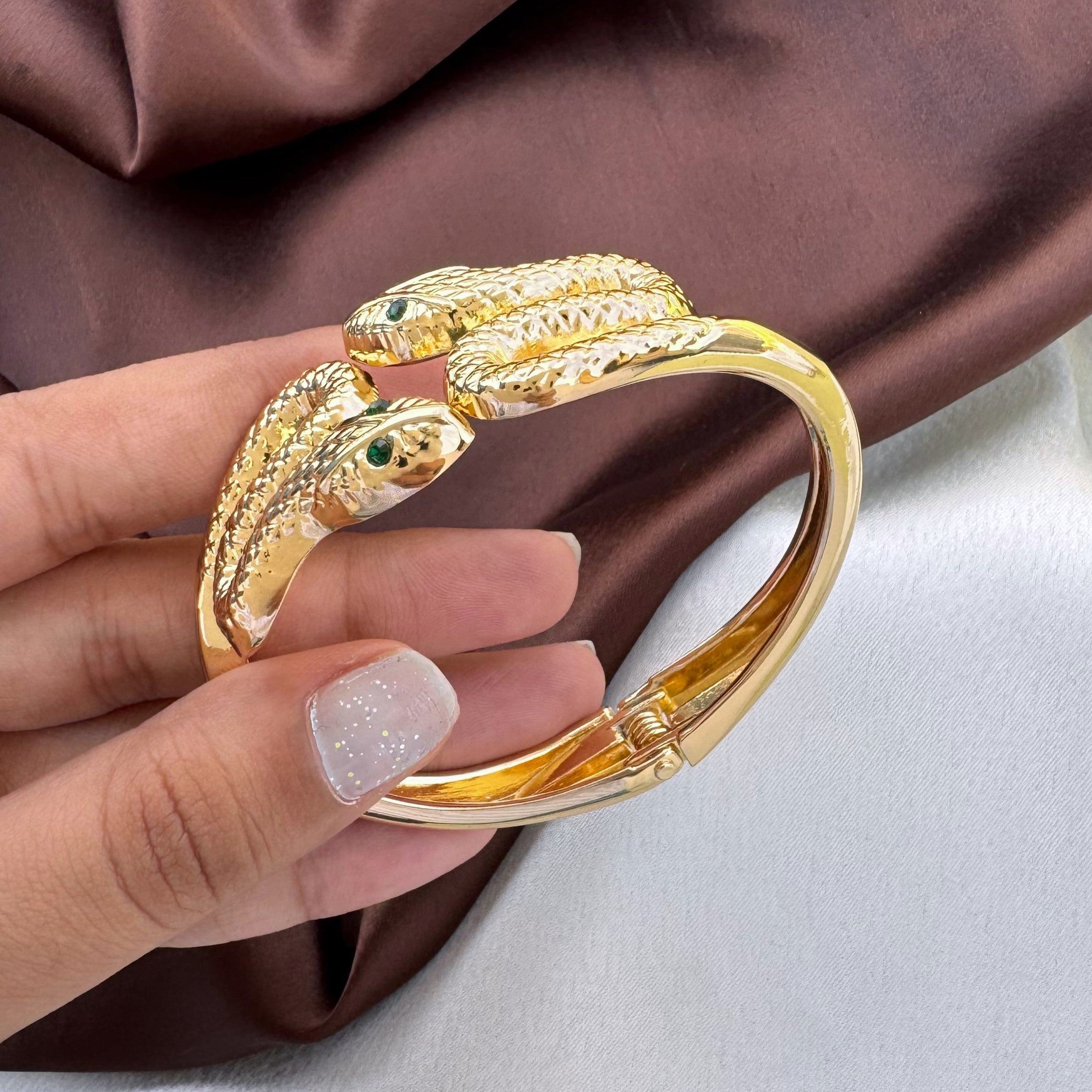 TFC Dual Snake Gold Plated Bracelet Bangle (size 6.3)