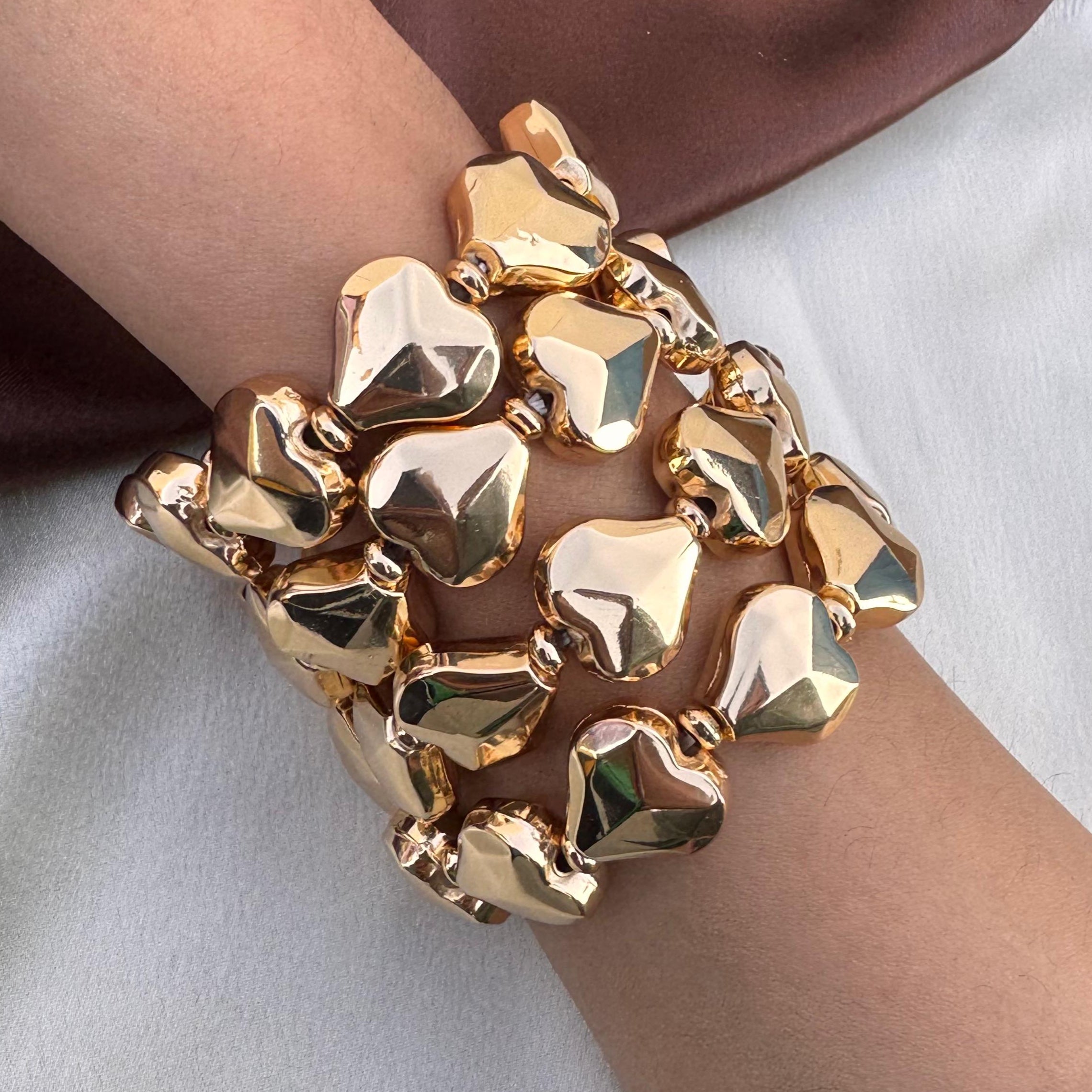 TFC Full Heart Bold Gold Plated Stacked Braclete (set of 4)