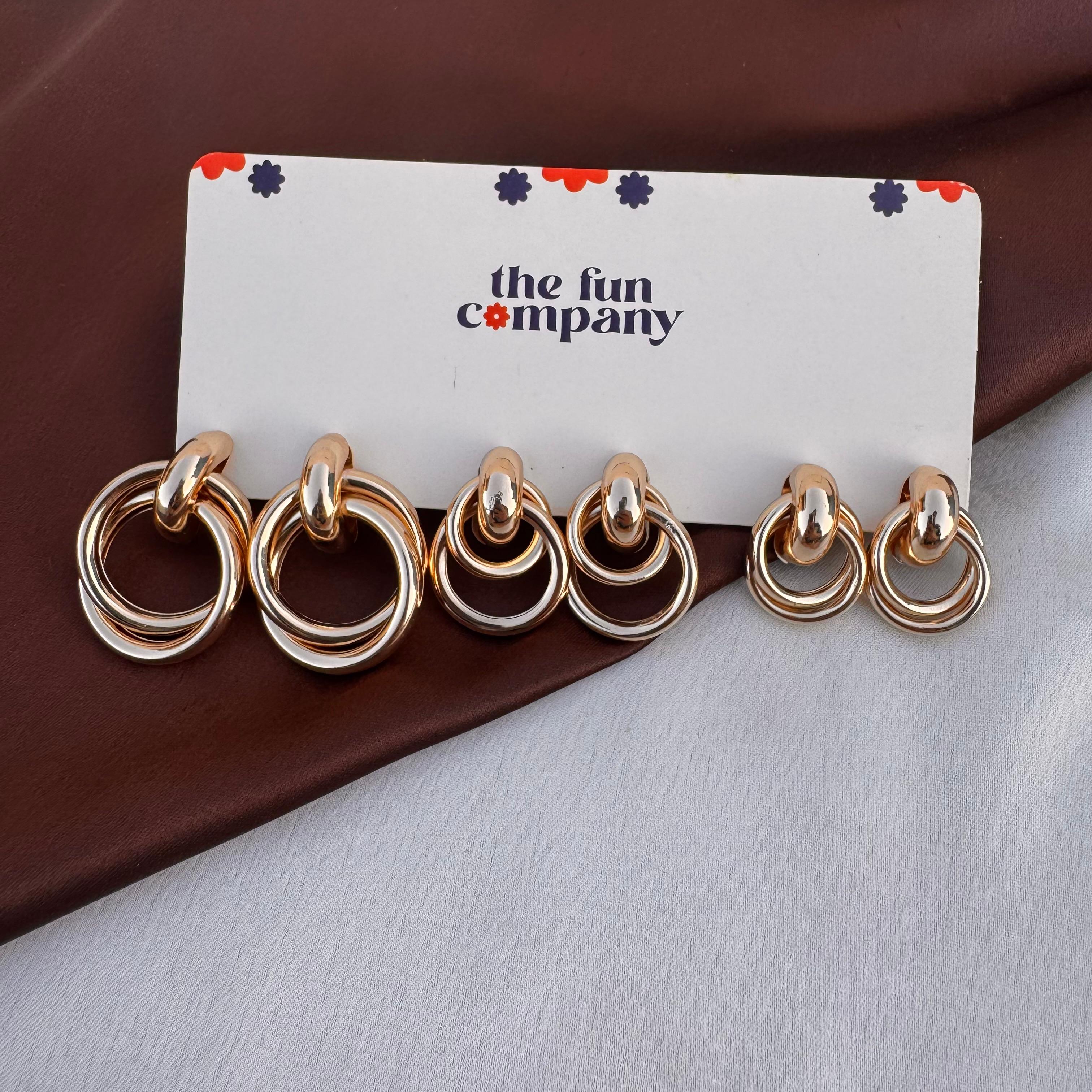 TFC Funky Fusion Gold Plated Multi Hoop Earrings Combo Set