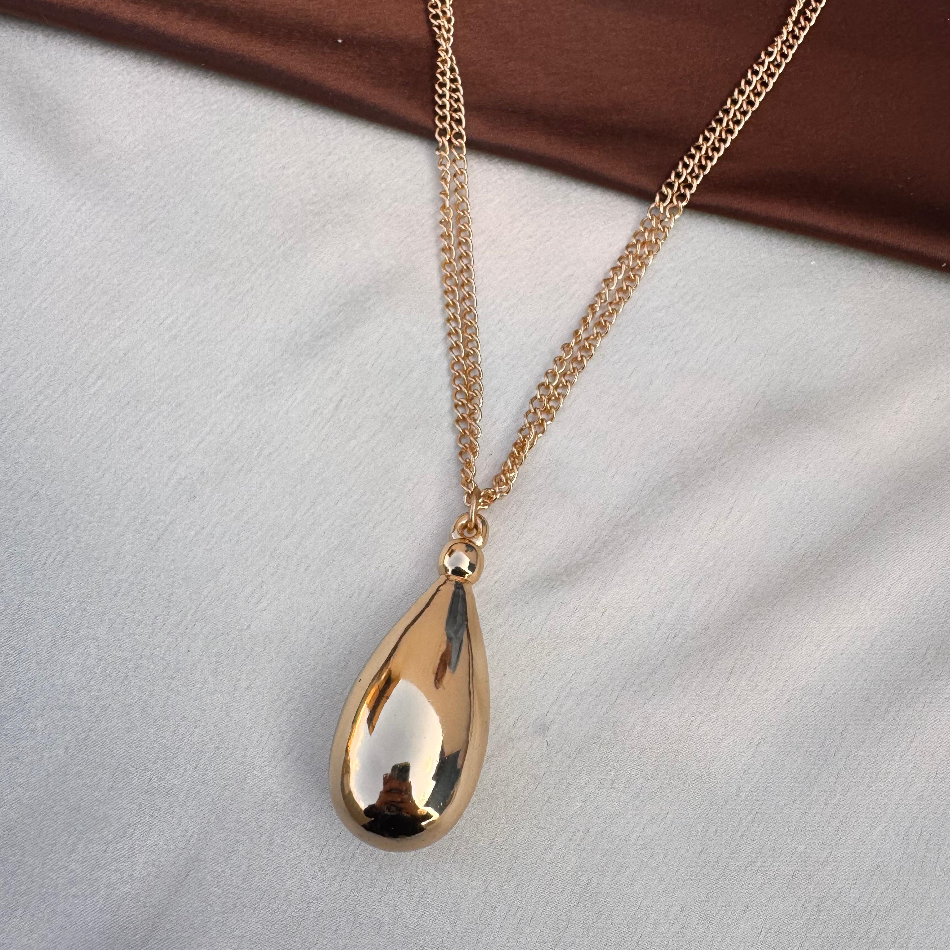 TFC Bold Drop Shape Gold Plated Pendant Necklace