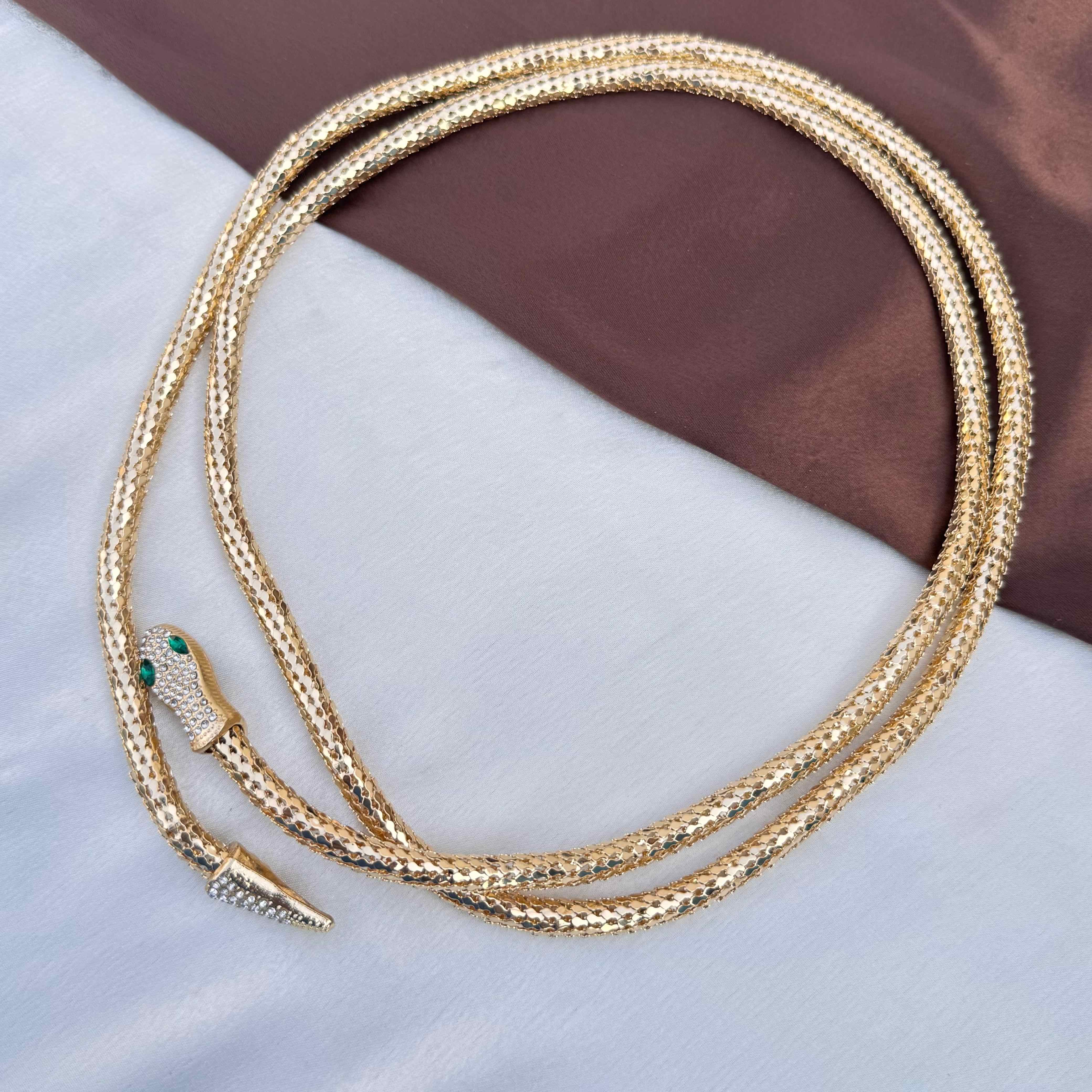 TFC Snake Motif Gold Plated Statement Wrap Necklace