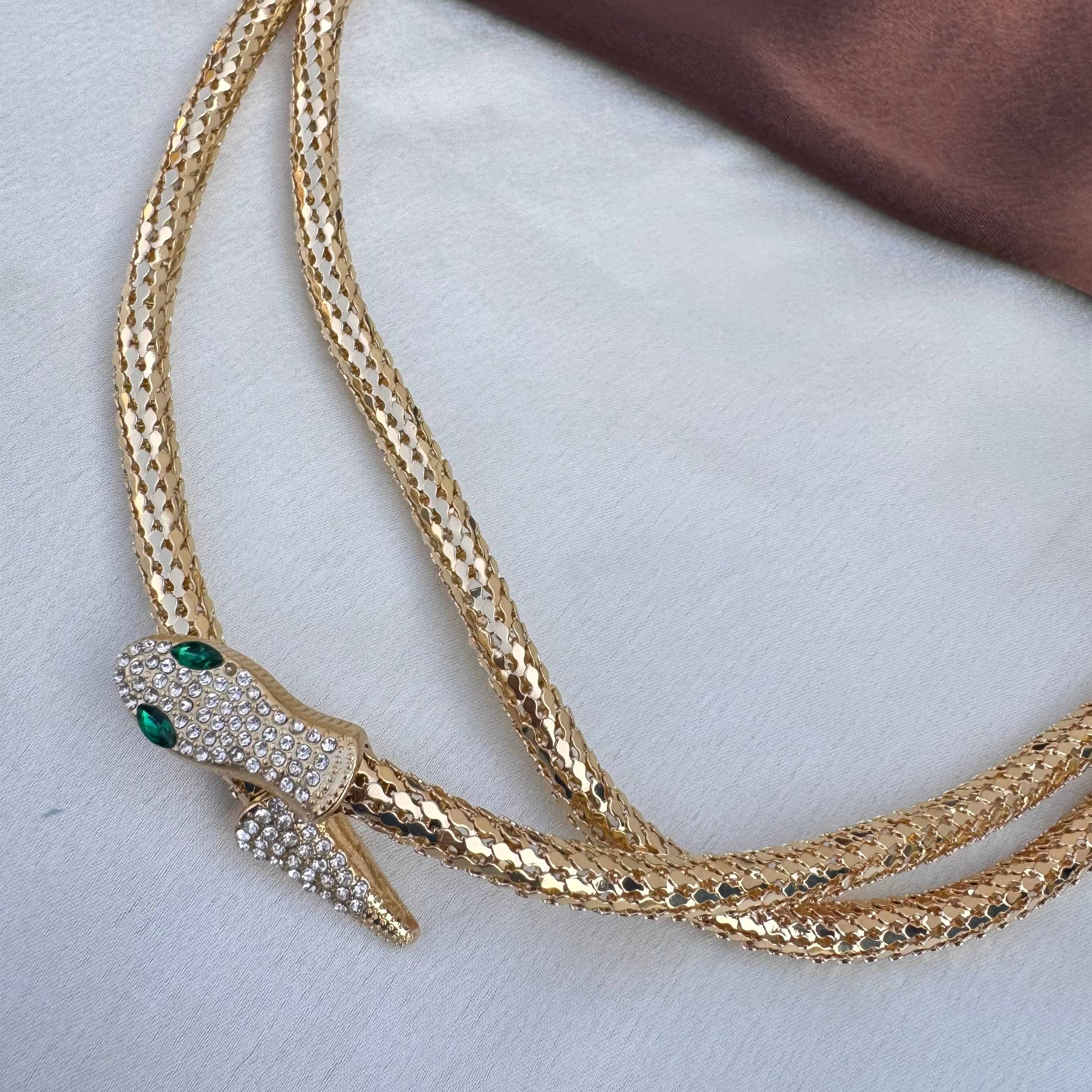 TFC Snake Motif Gold Plated Statement Wrap Necklace