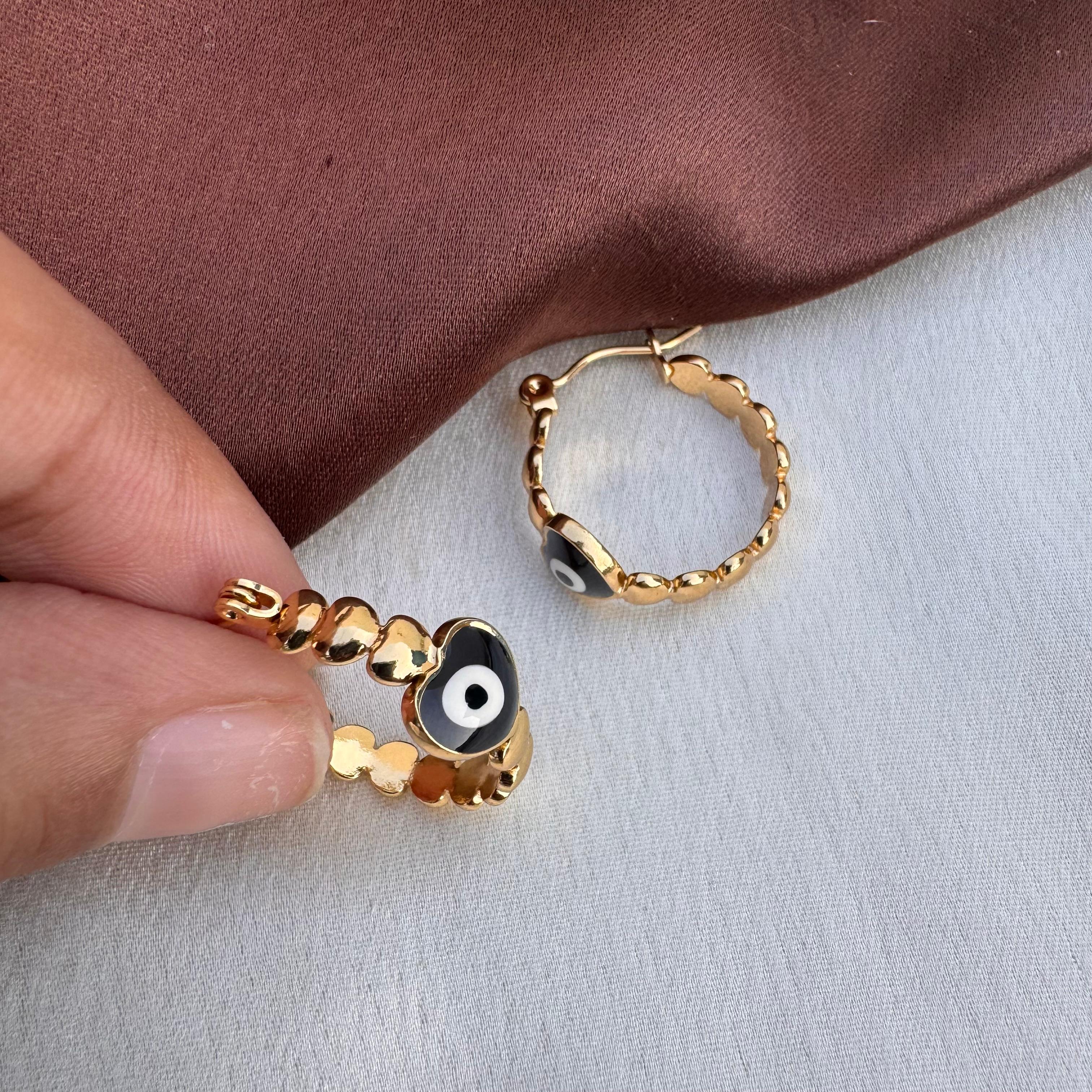 TFC Black Evil Eye Gold Plated Hoop Earrings