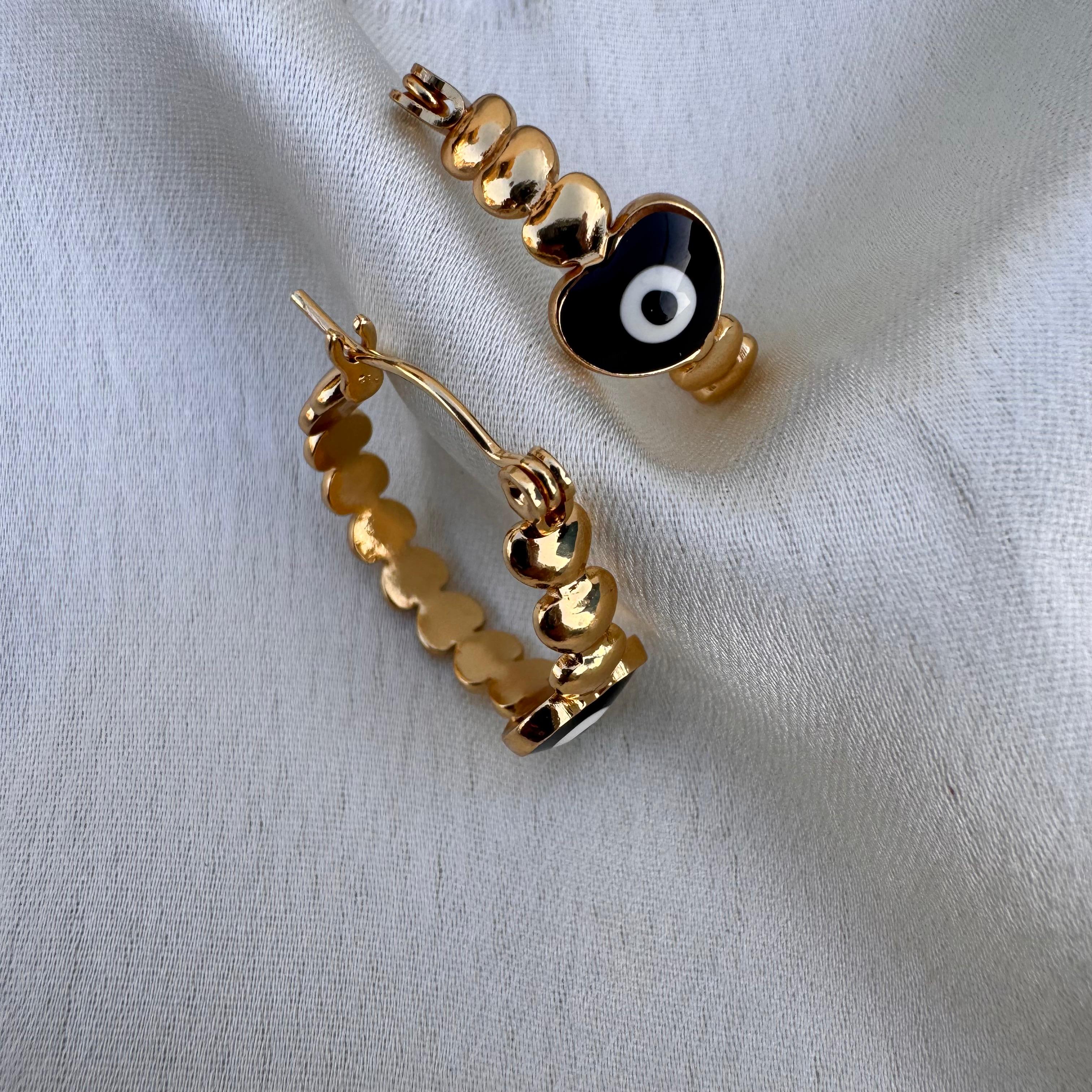 TFC Black Evil Eye Gold Plated Hoop Earrings