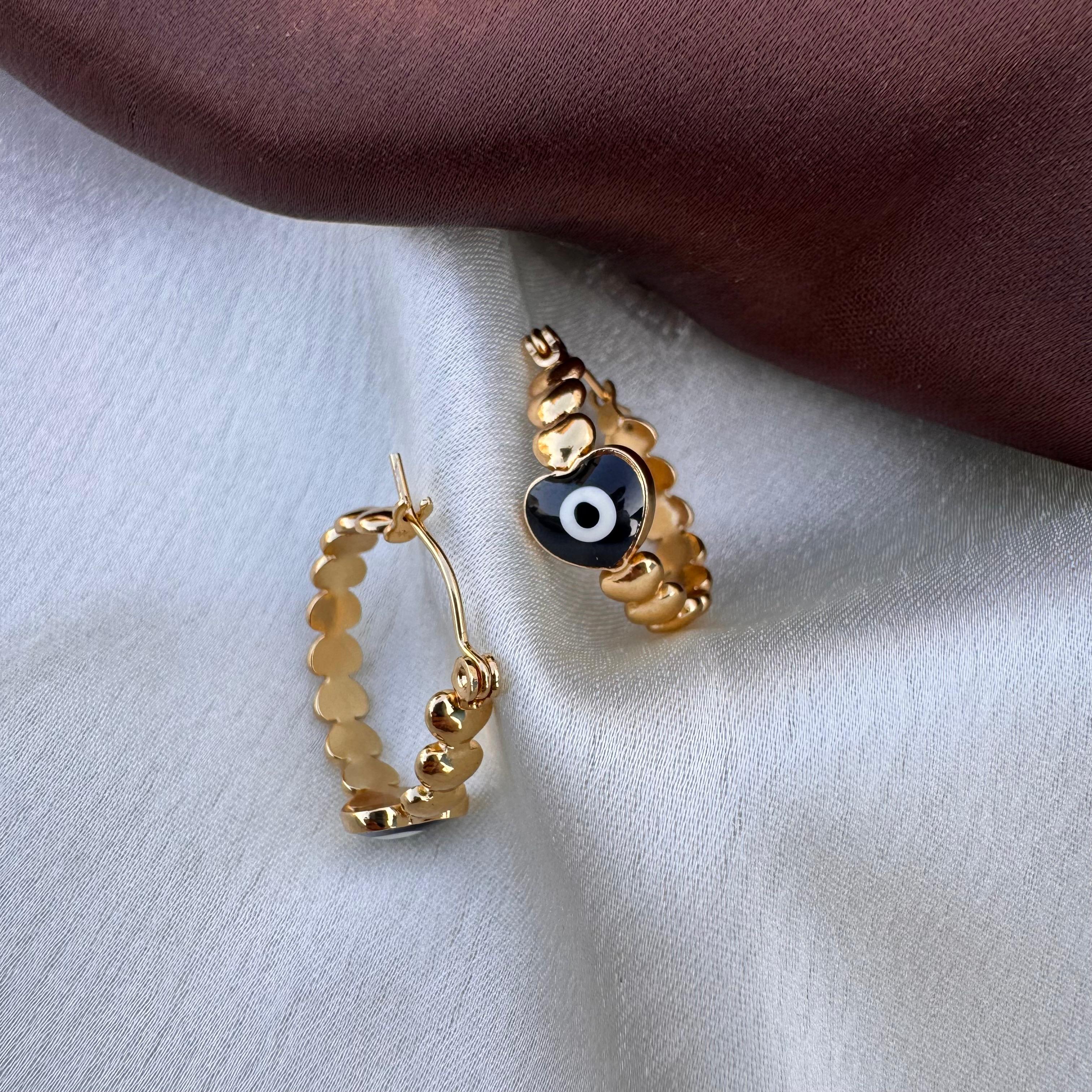 TFC Black Evil Eye Gold Plated Hoop Earrings