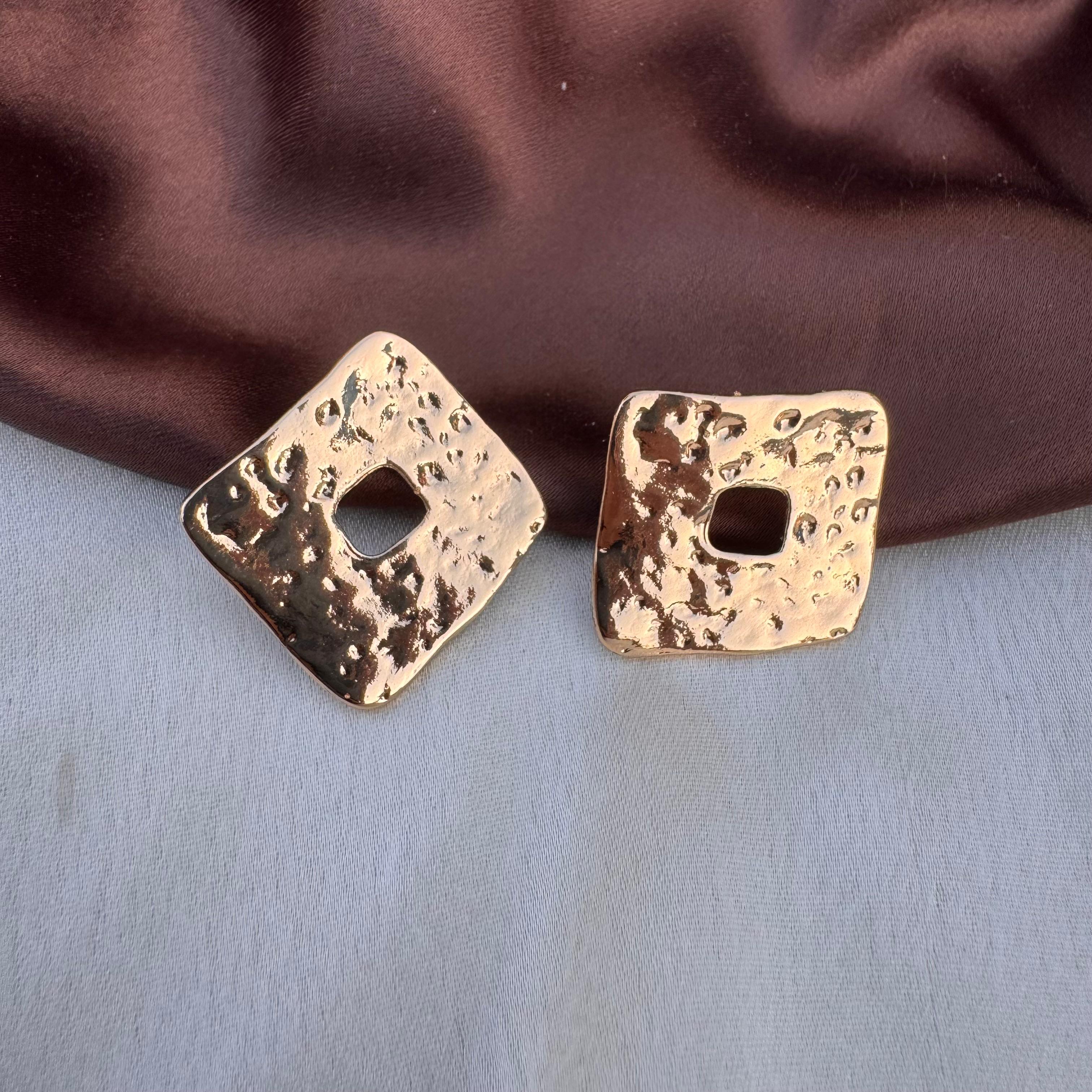 TFC Hollow Diamond Gold Plated Stud Earrings