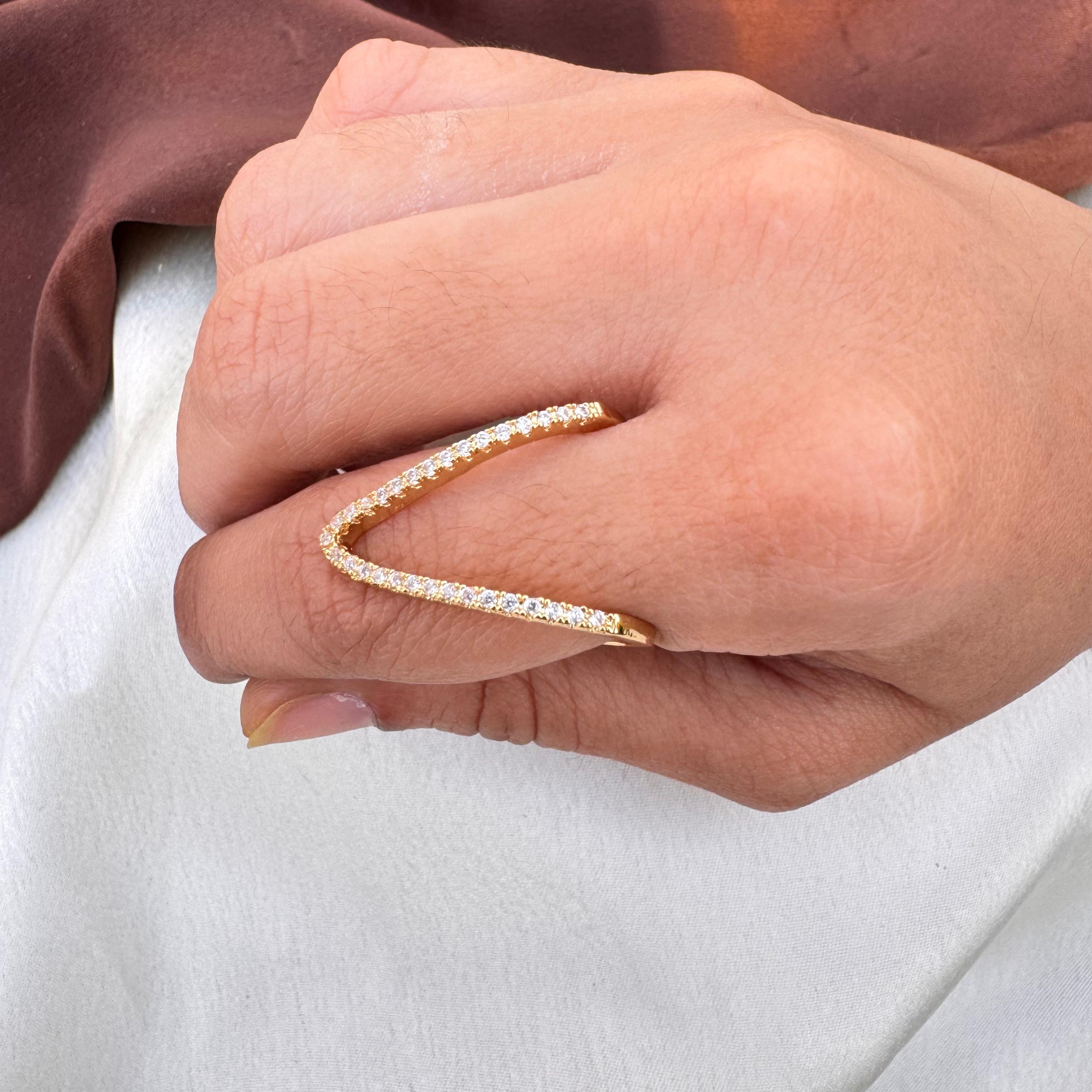 TFC V- Stone Gold Plated Adjustable Ring