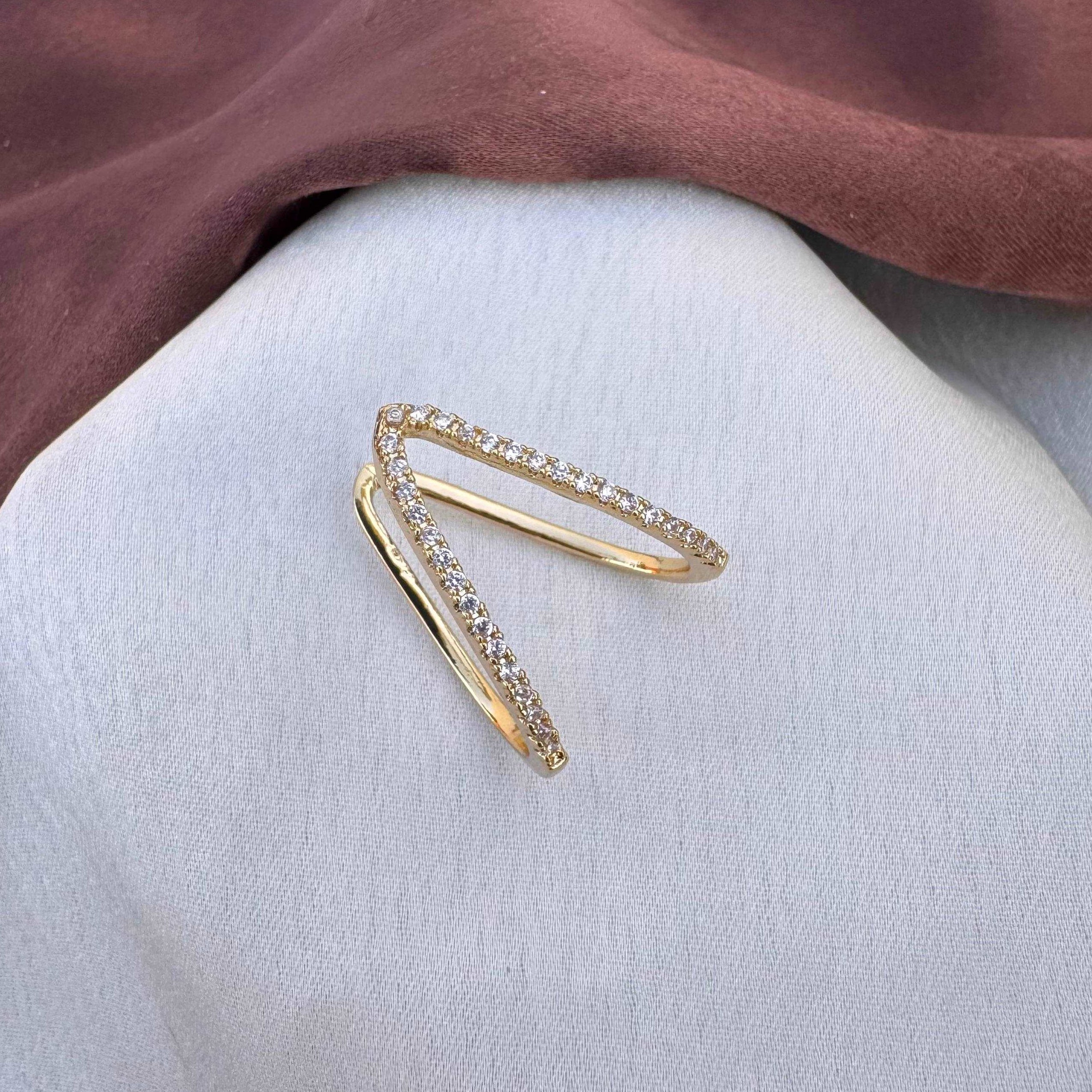 TFC V- Stone Gold Plated Adjustable Ring