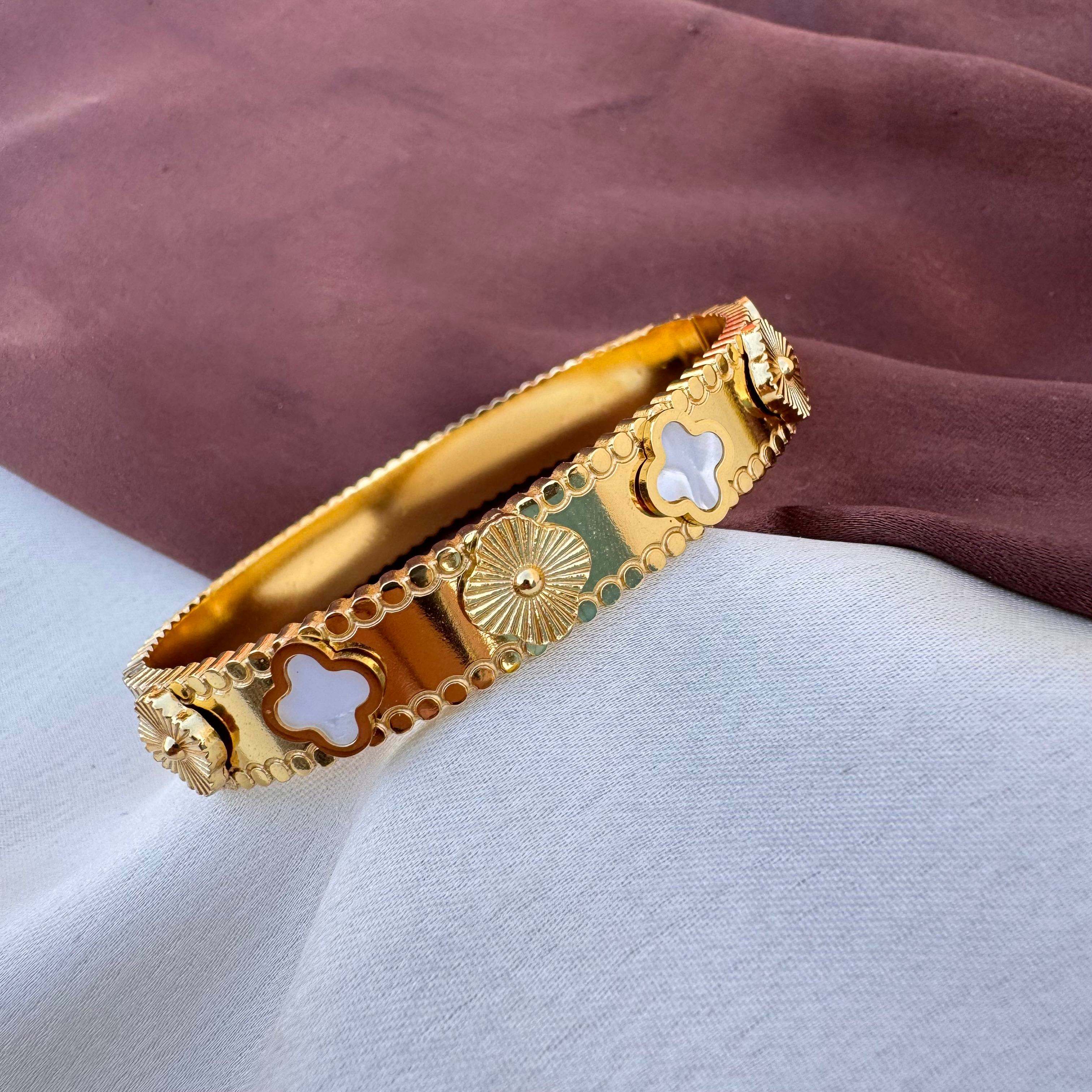 TFC Size 2.6 White Klover Gold Plated Bangle Bracelet