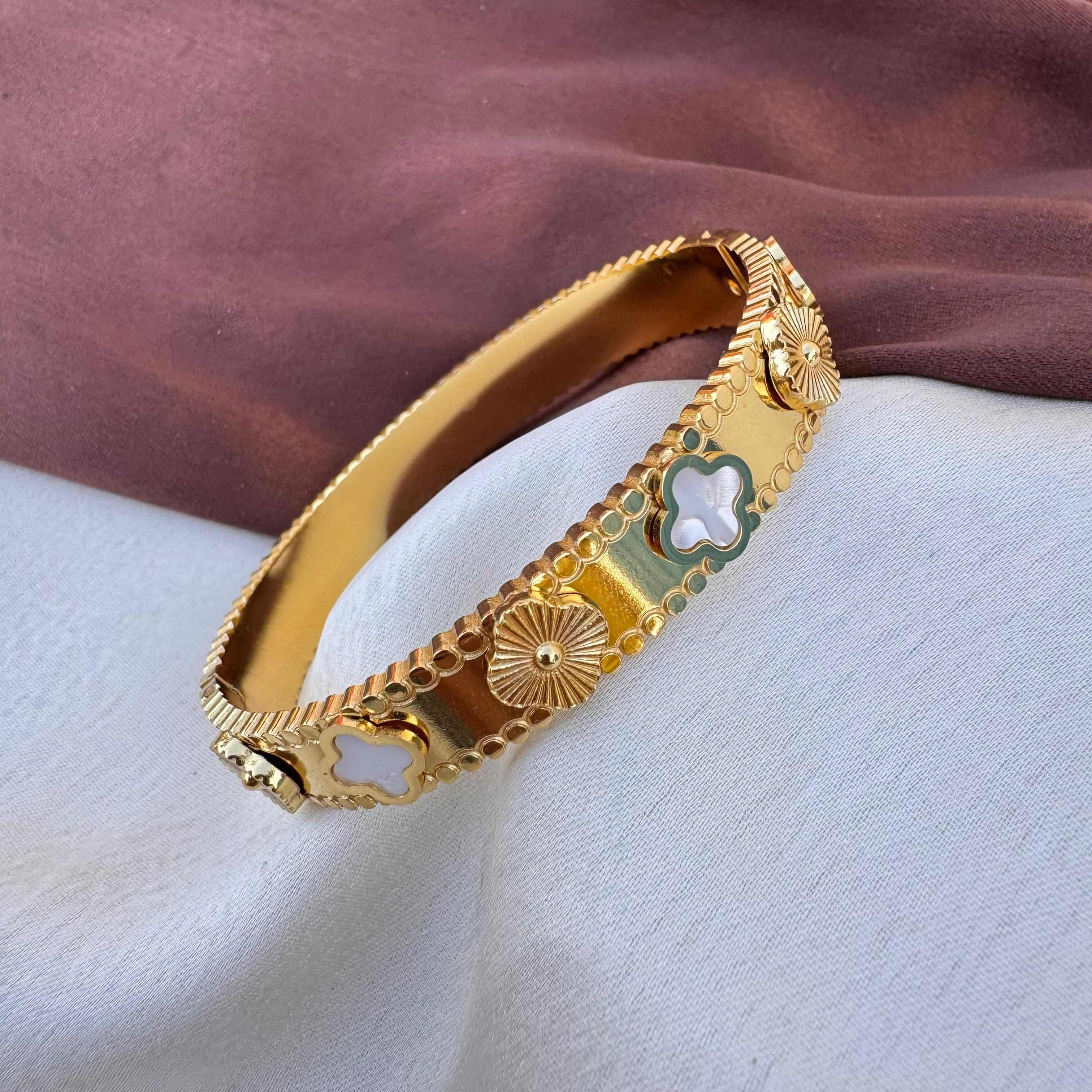 TFC Size 2.6 White Klover Gold Plated Bangle Bracelet