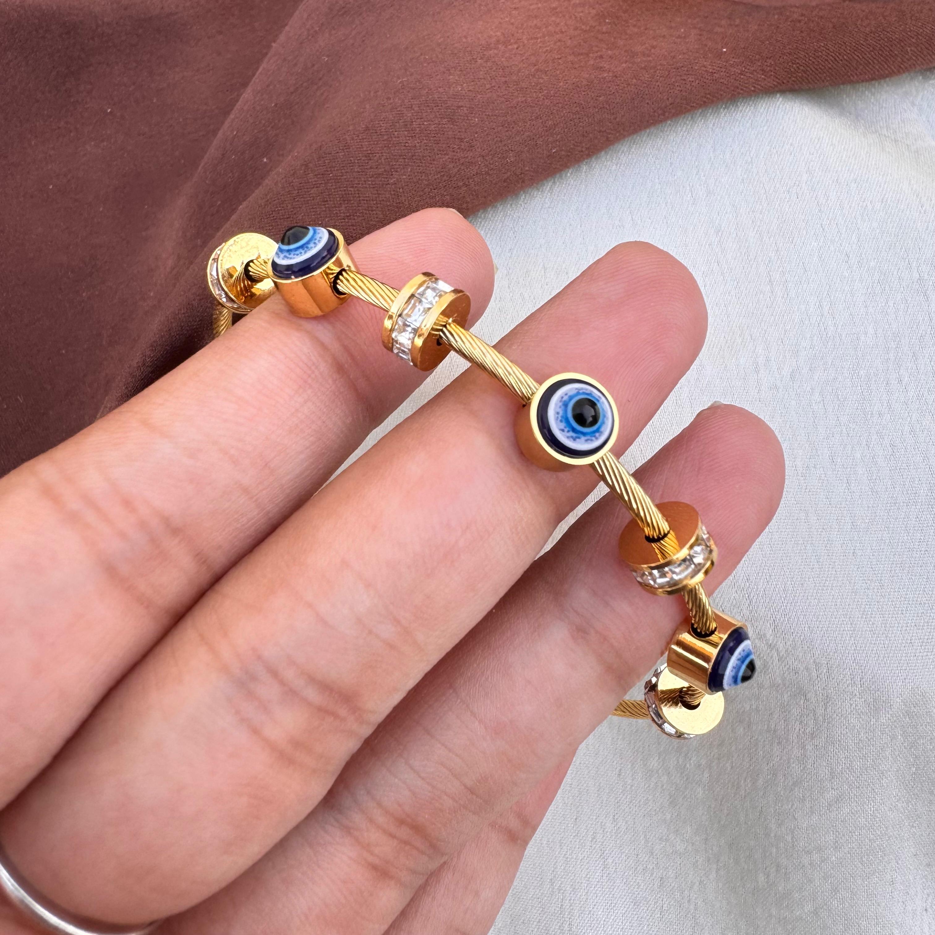 TFC Size 2.6 Evil Eye Gold Plated Bracelet Bangle