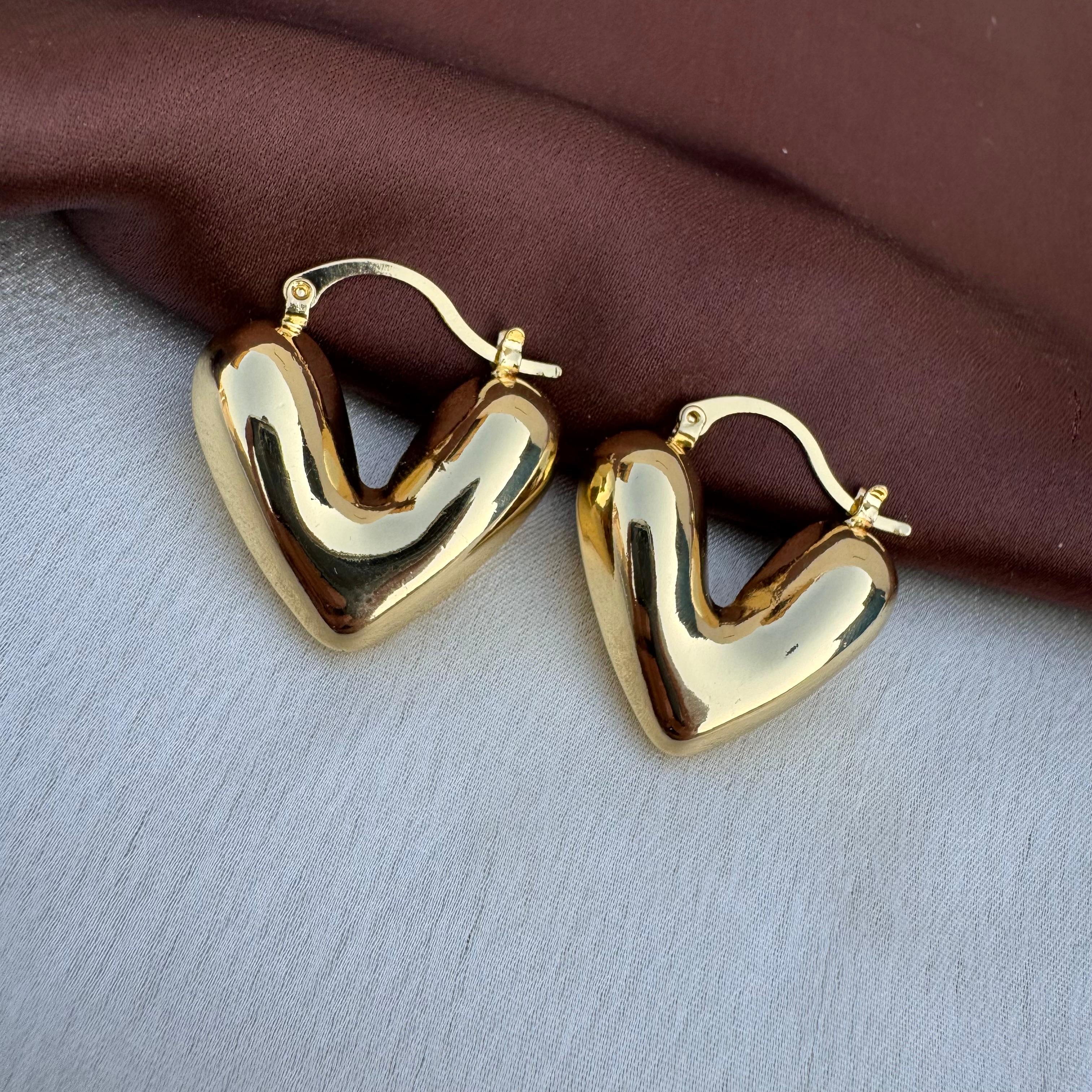 TFC Plumpy Heart Gold Plated Hoop Earrings