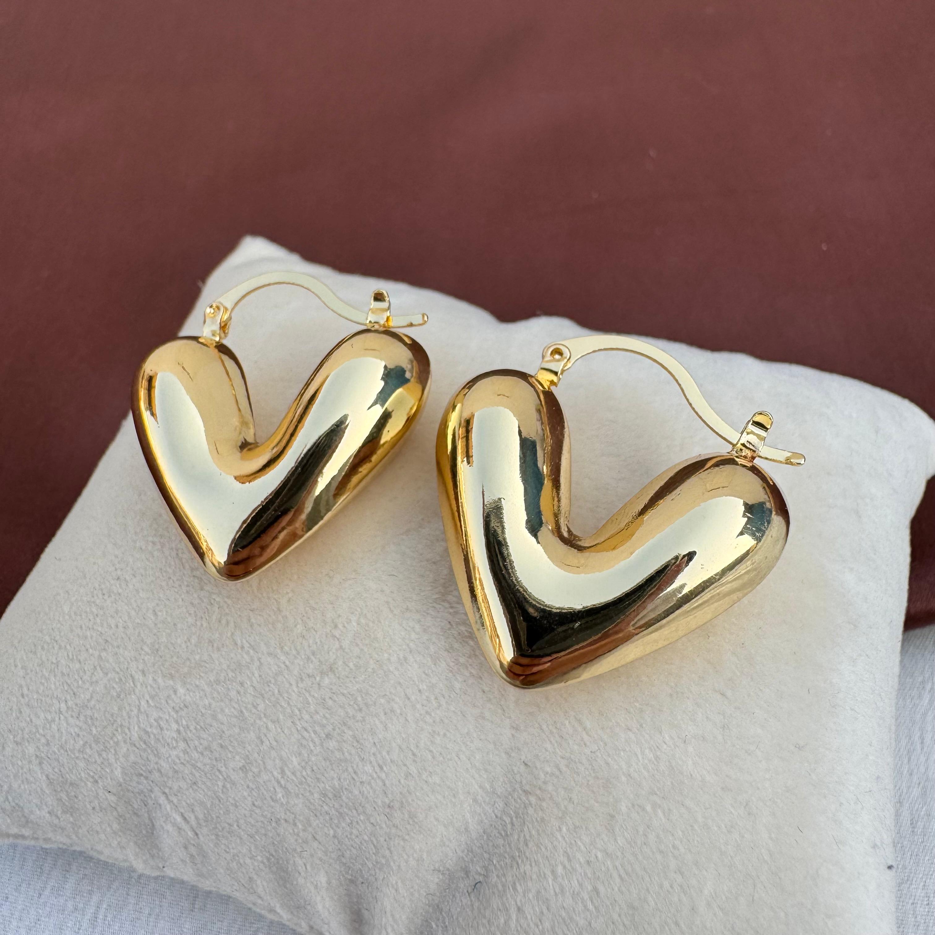 TFC Plumpy Heart Gold Plated Hoop Earrings