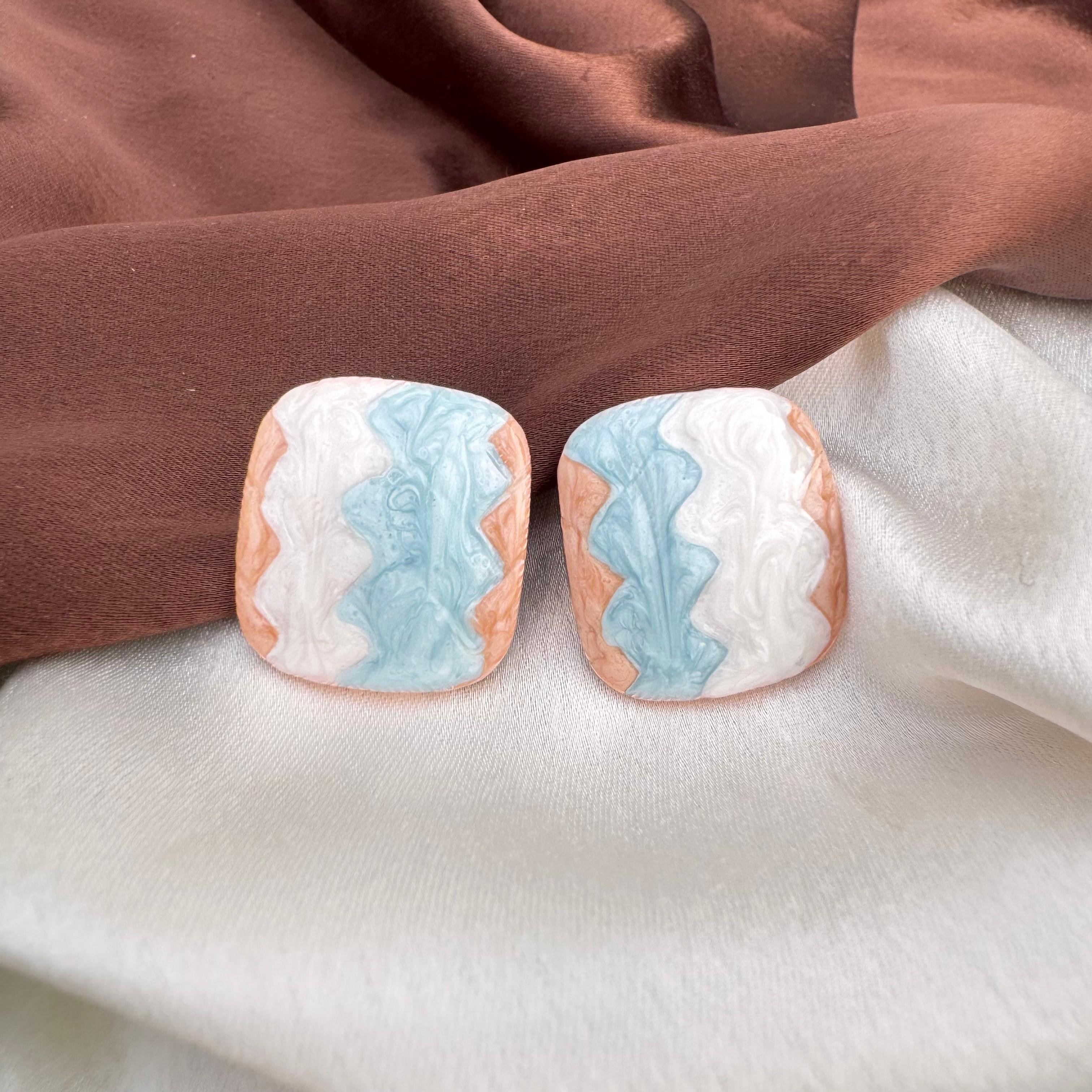 TFC Square Ocean Gold Plated Stud Earrings