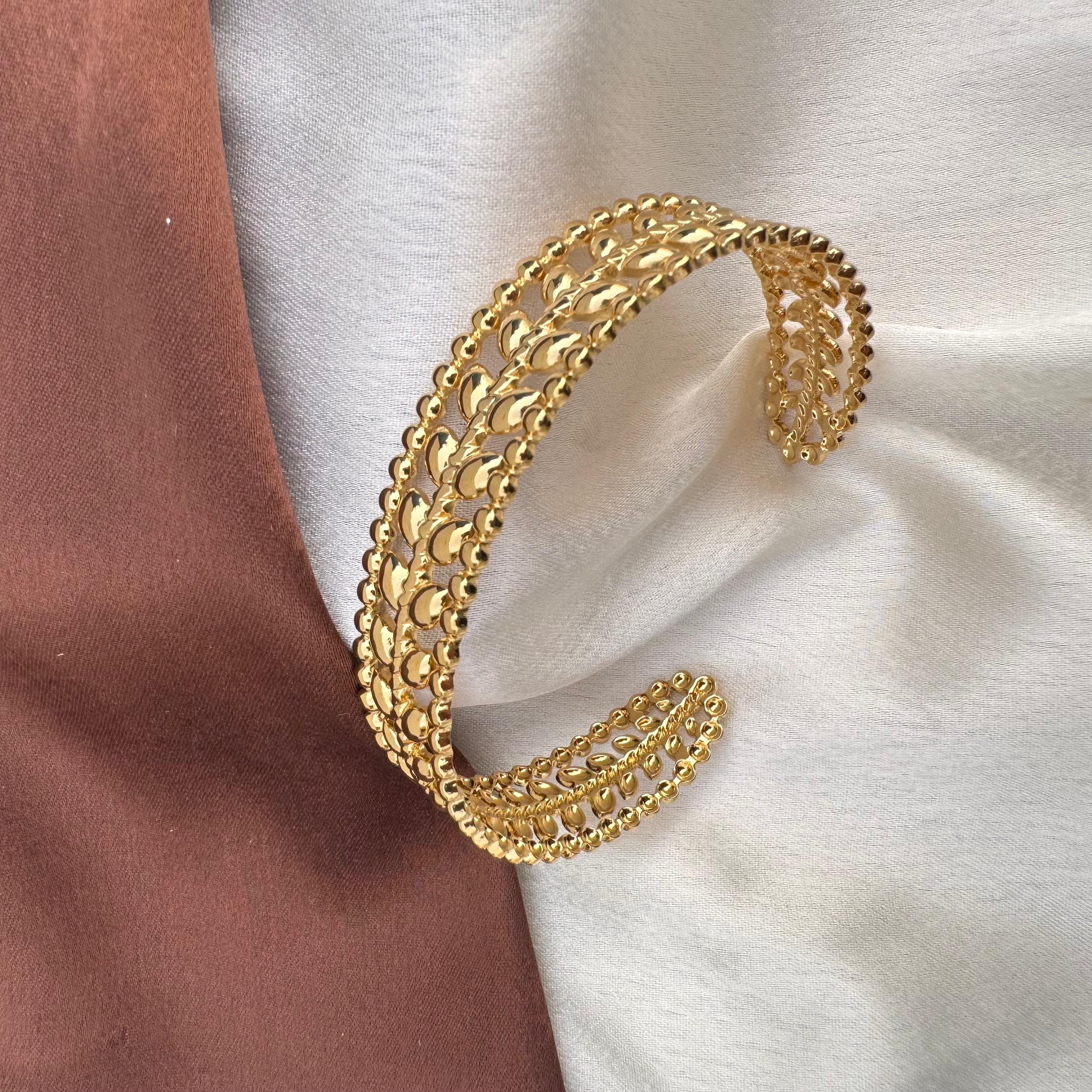 TFC Leaf Line Gold Plated Cuff Bracelet